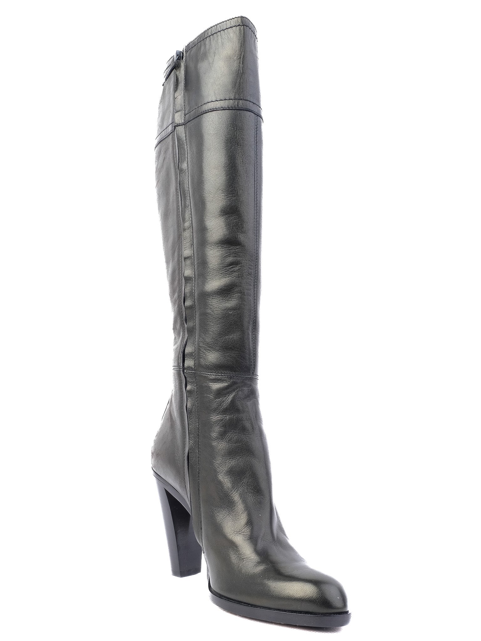 Perfect Costume National Black Leather Knee-High Heeled Boots Size 36.5
