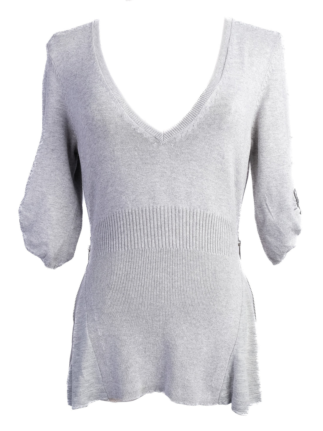 Karen Millen Gray Knit Sweater XS V-Neck Half Sleeve Excellent