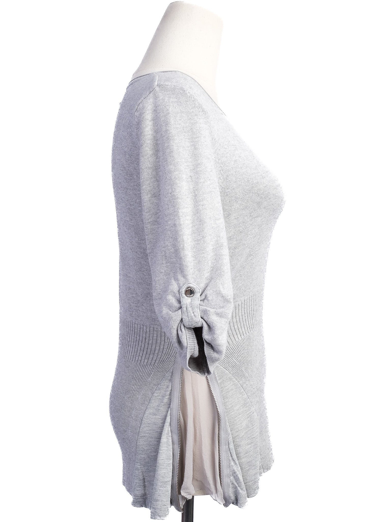 Karen Millen Gray Knit Sweater XS V-Neck Half Sleeve Excellent