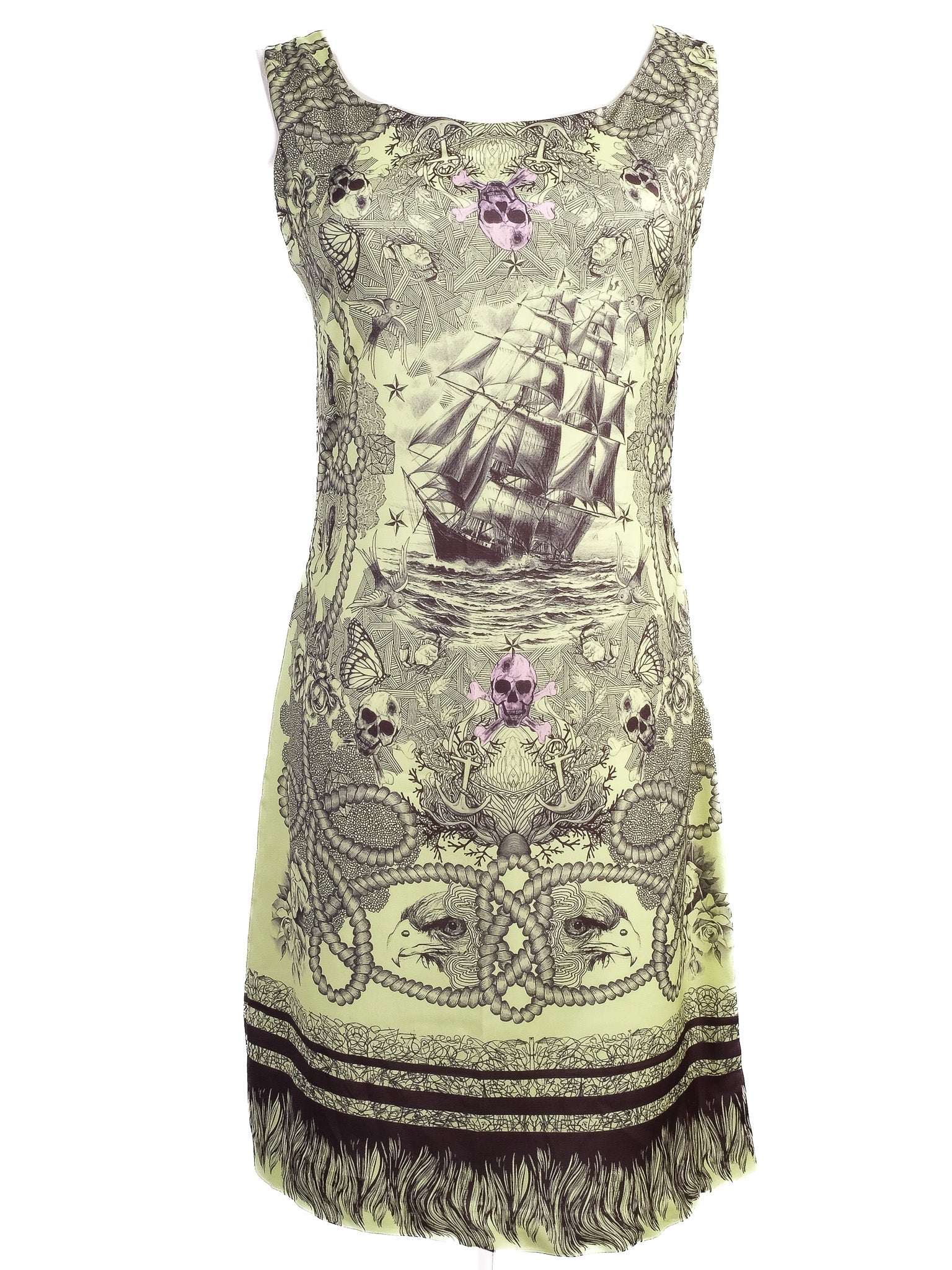 Excellent Alexander McQueen Sleeveless Dress Silk Combined Color