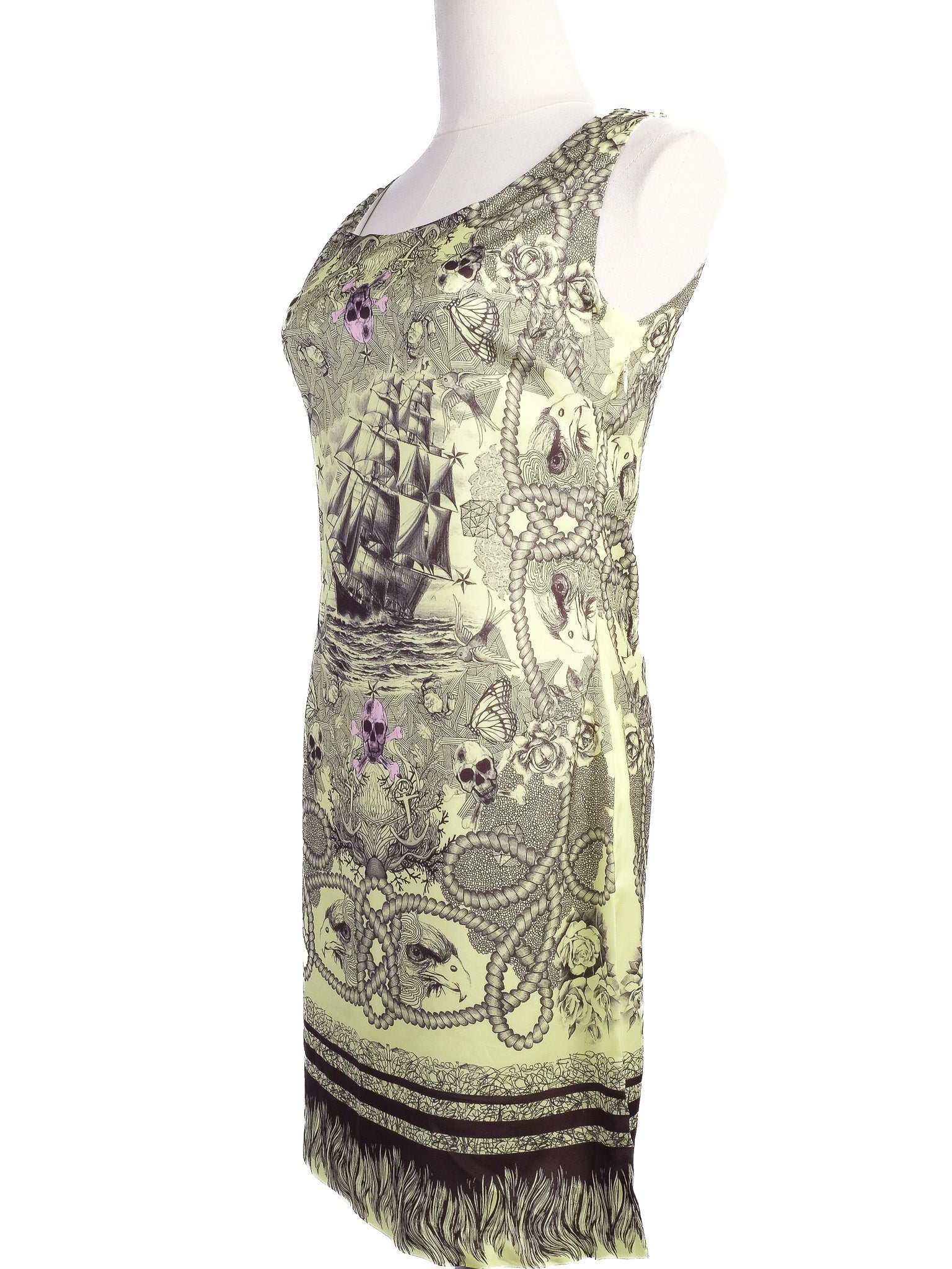 Excellent Alexander McQueen Sleeveless Dress Silk Combined Color