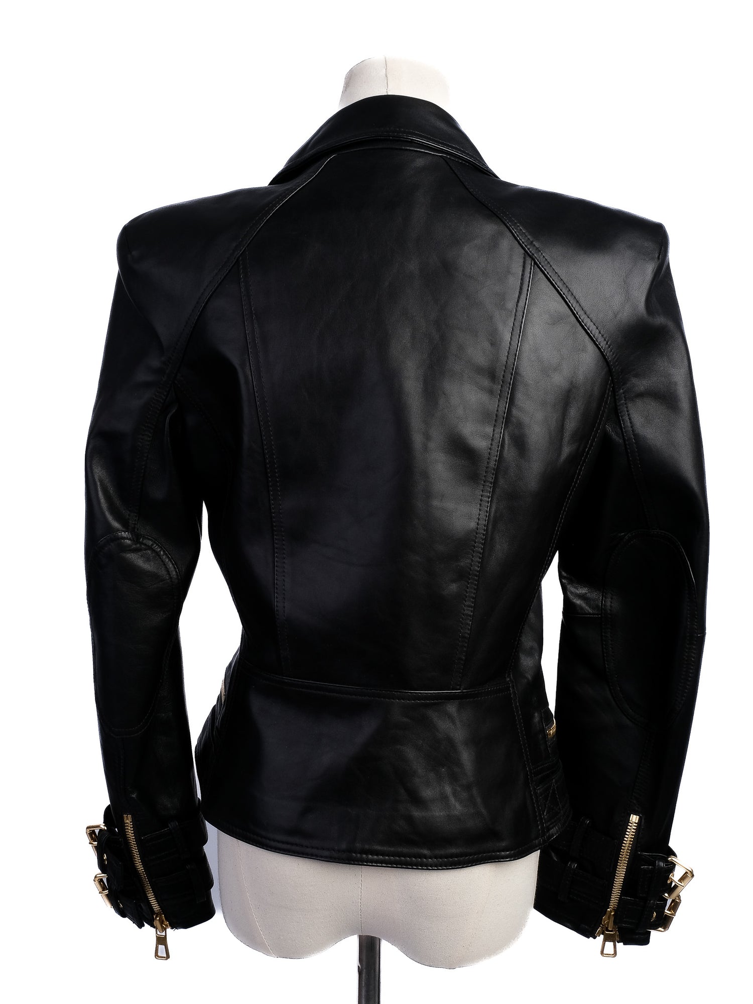 Excellent H&M & Balmain Black Leather Jacket with Gold Accents