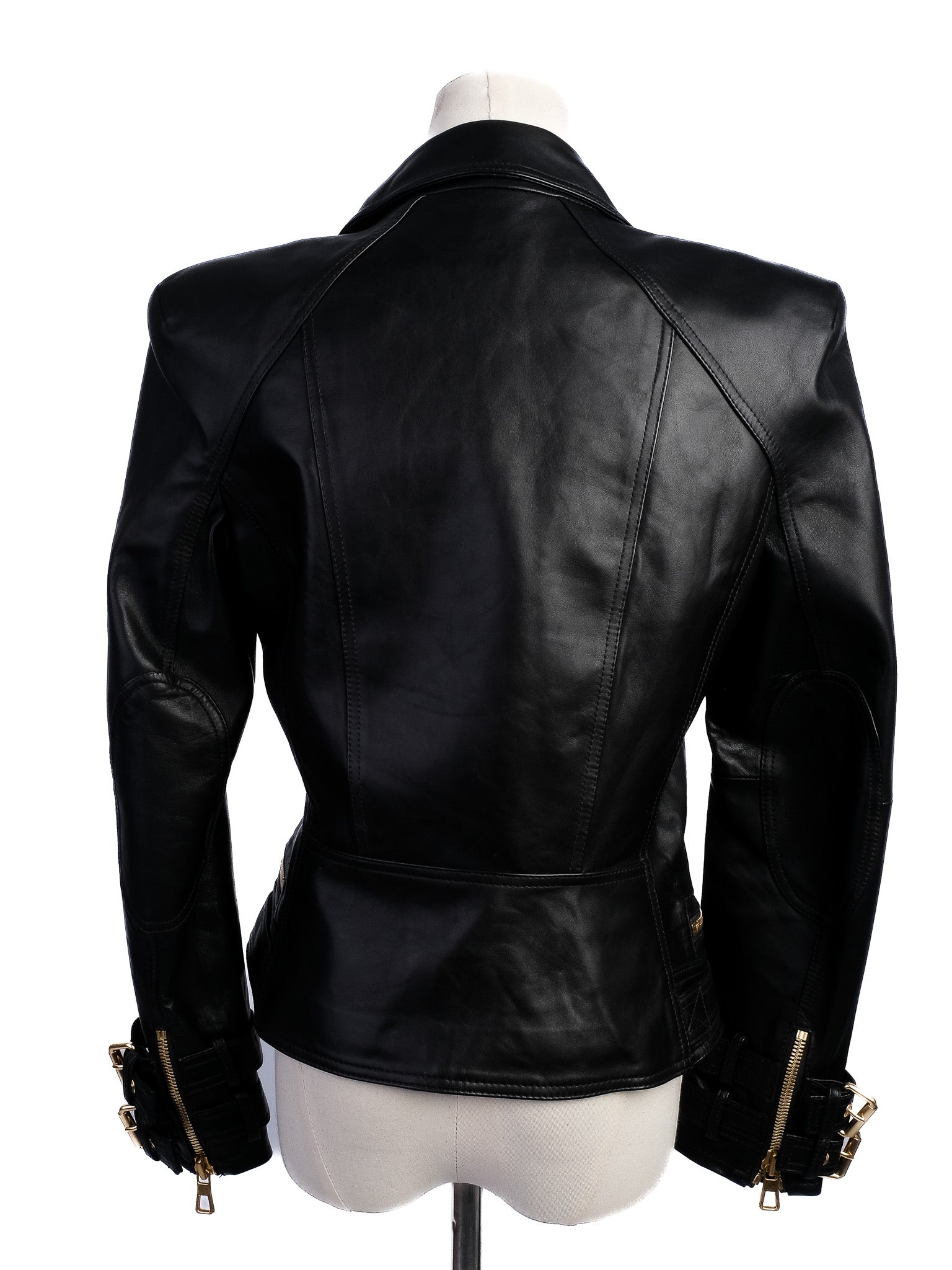 Excellent H&M & Balmain Black Leather Jacket with Gold Accents