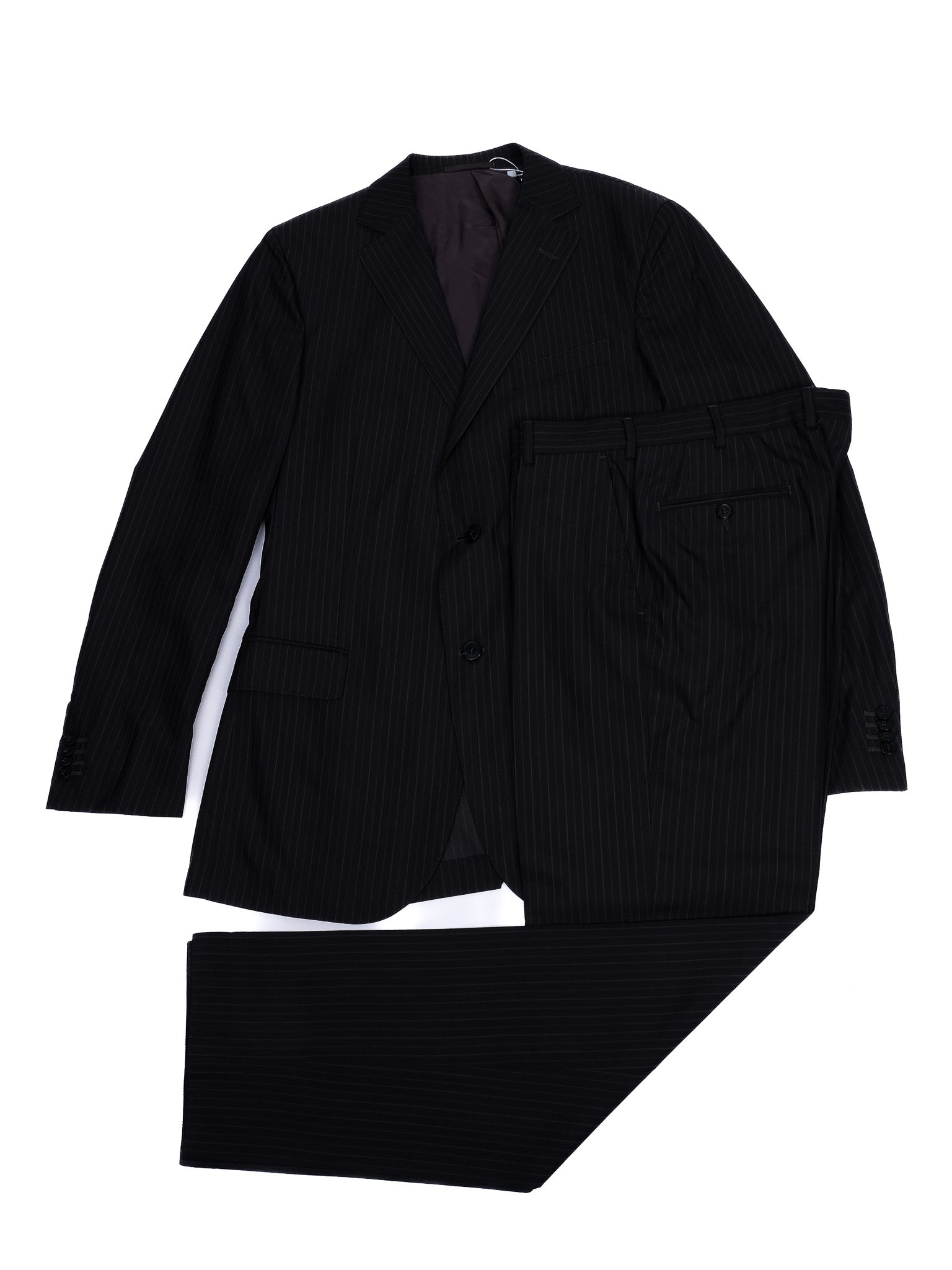 Excellent Ermenegildo Zegna Black Wool Pinstripe Suit Size XL
