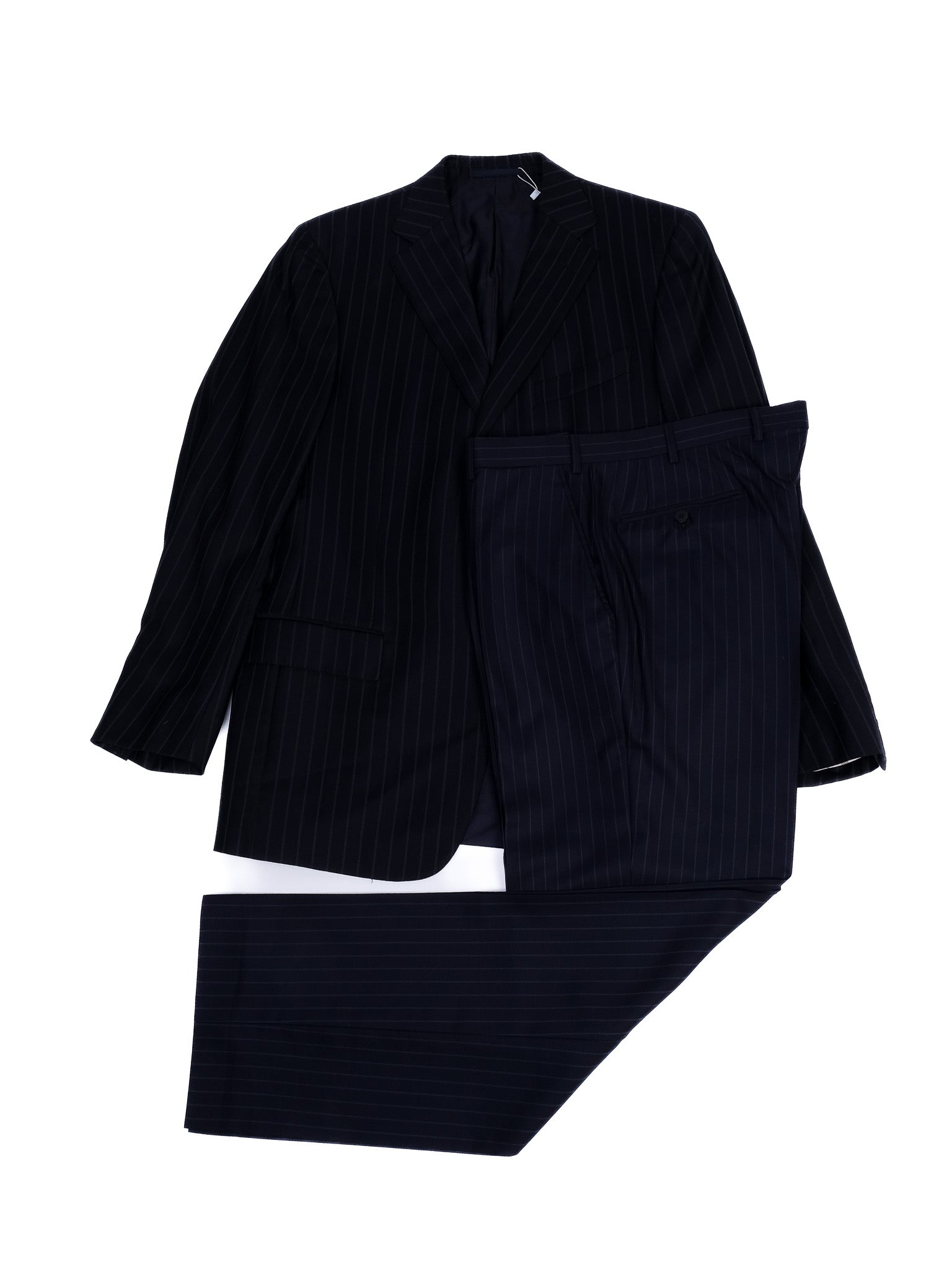 Excellent Ermenegildo Zegna Black Wool Pinstripe Suit XL