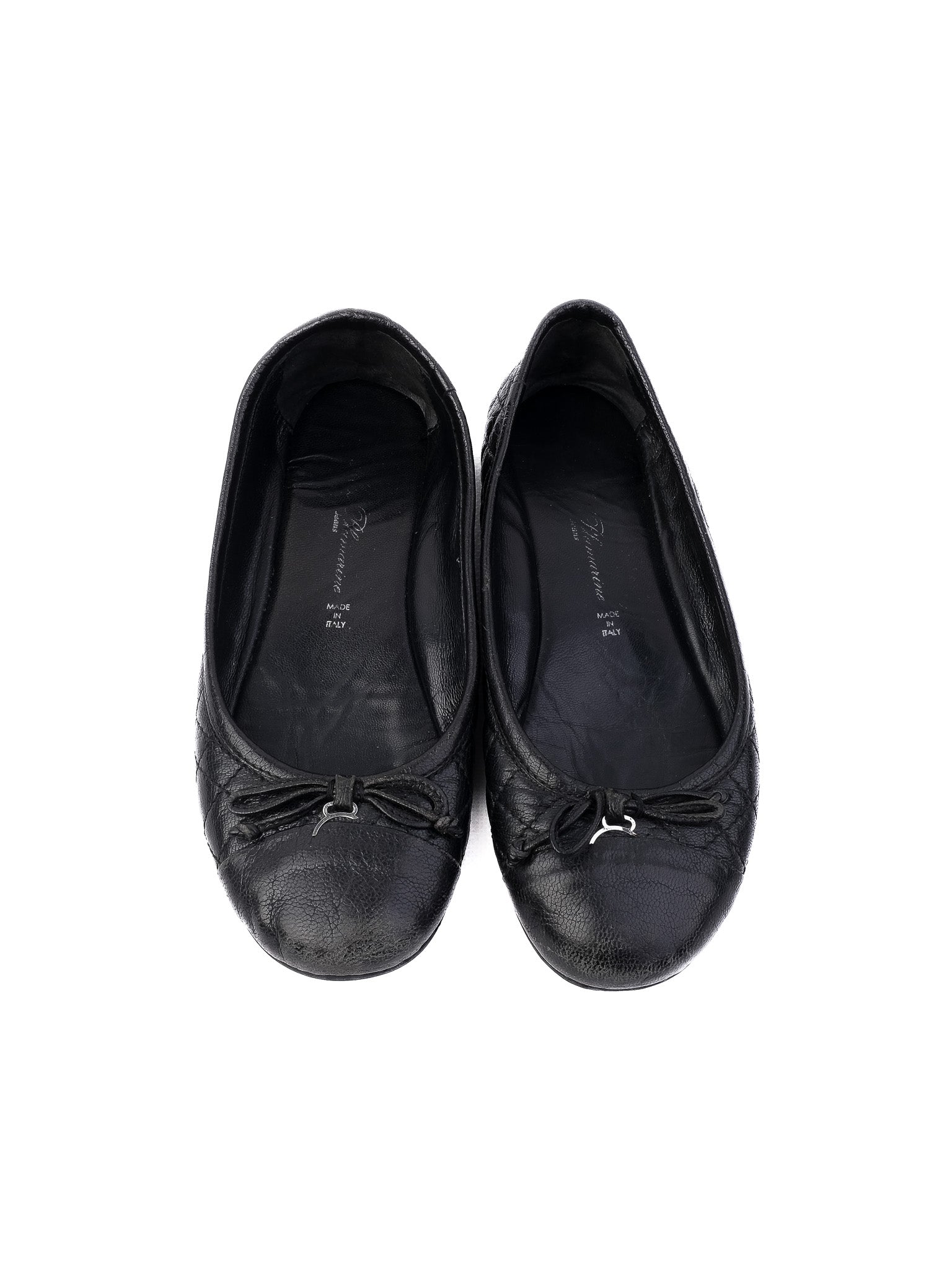 Excellent Blumarine Black Leather Quilted Ballet Flats Size 30