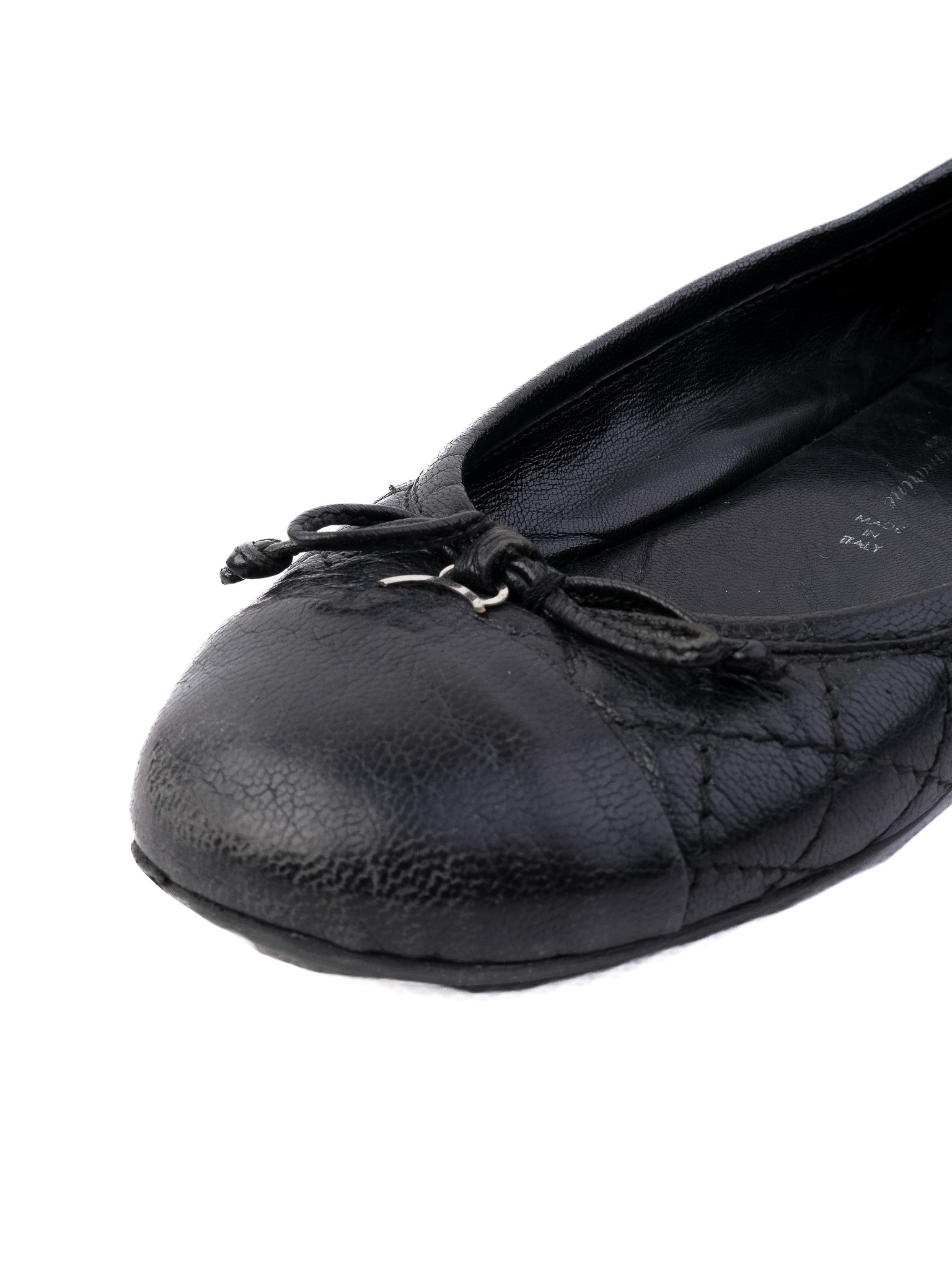 Excellent Blumarine Black Leather Quilted Ballet Flats Size 30