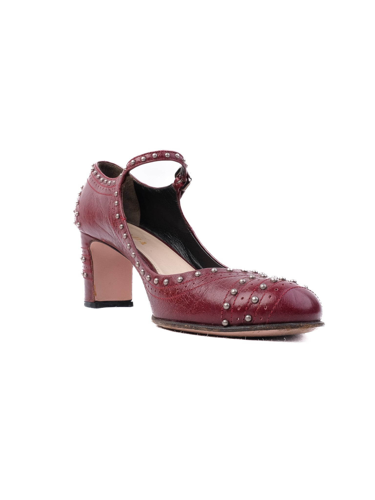 Excellent Prada Red Leather High-Heeled Mary Jane Shoes Size 37