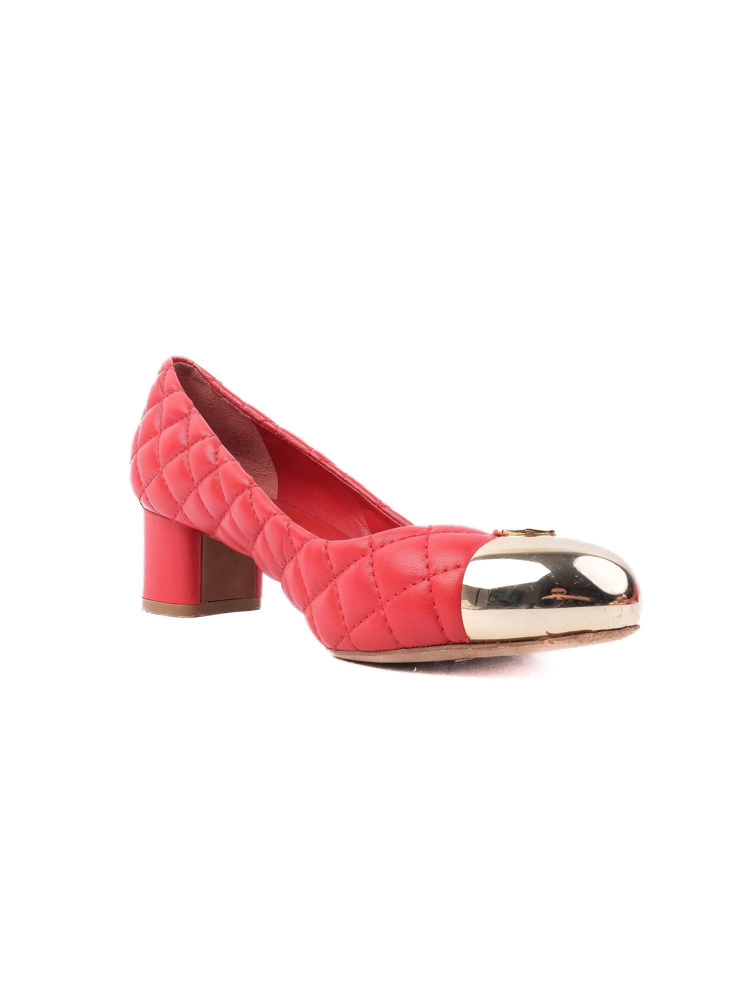 Excellent Tory Burch Red Quilted Leather Block Heel Shoes Size 37