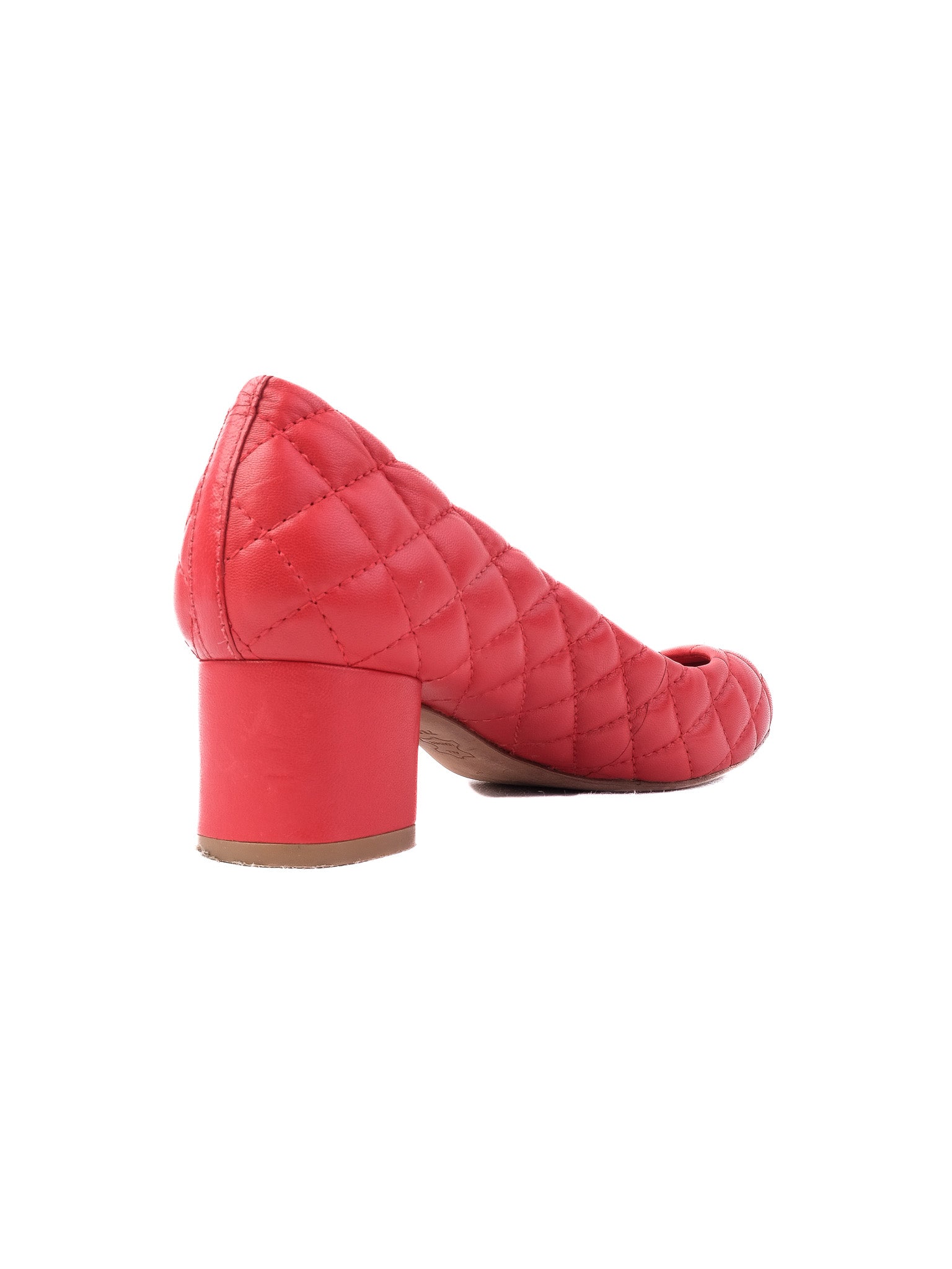 Excellent Tory Burch Red Quilted Leather Block Heel Shoes Size 37