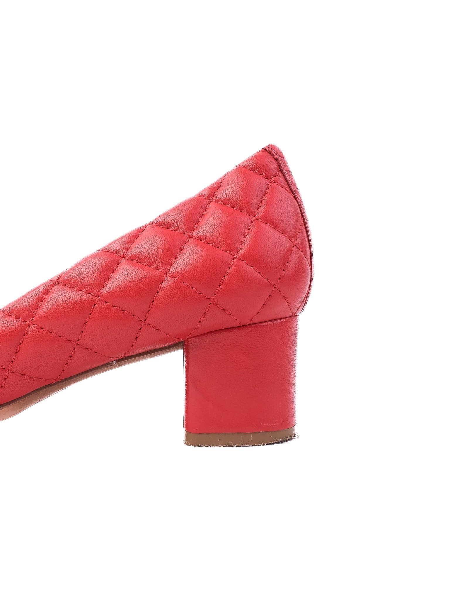 Excellent Tory Burch Red Quilted Leather Block Heel Shoes Size 37