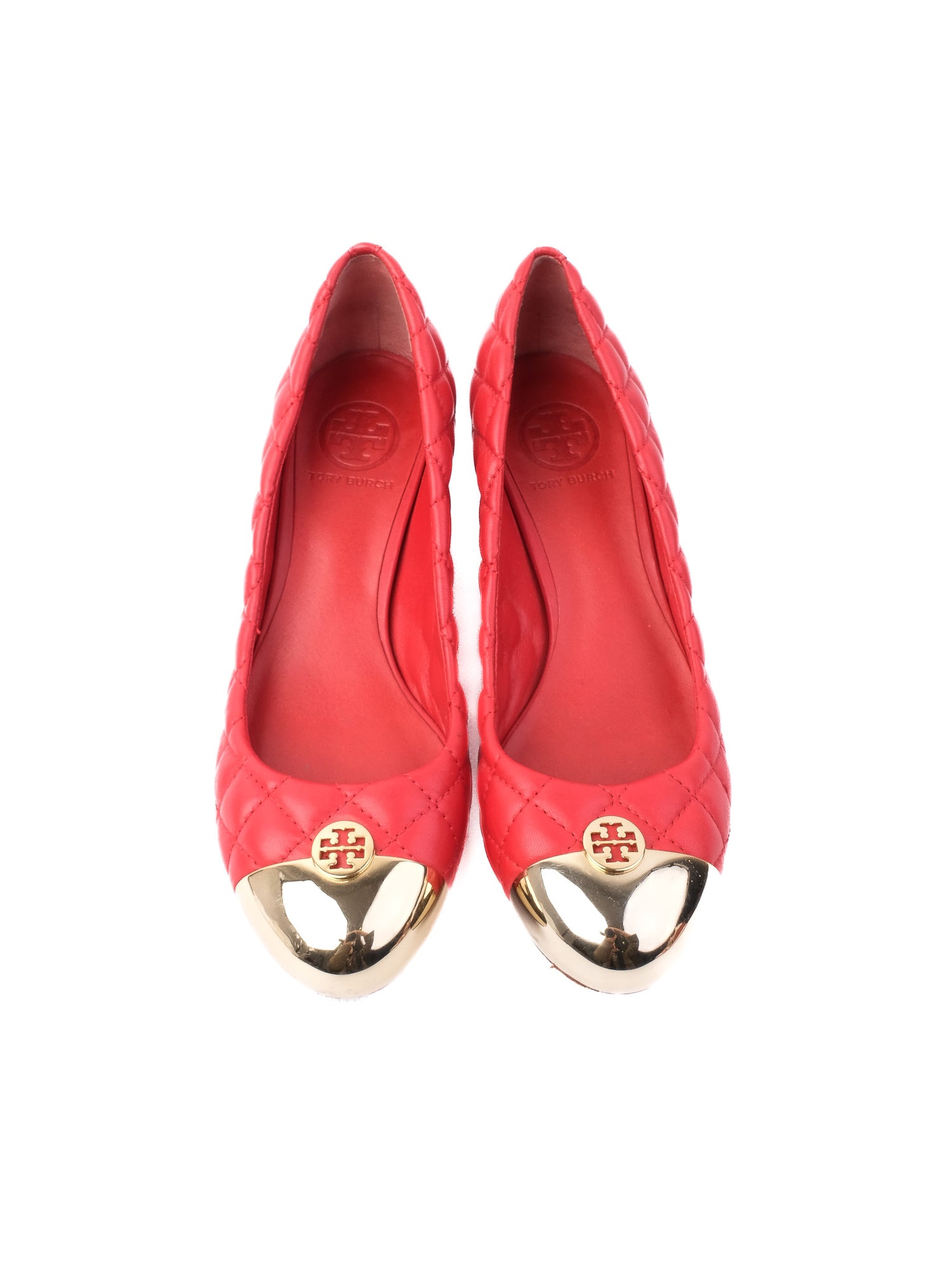 Excellent Tory Burch Red Quilted Leather Block Heel Shoes Size 37