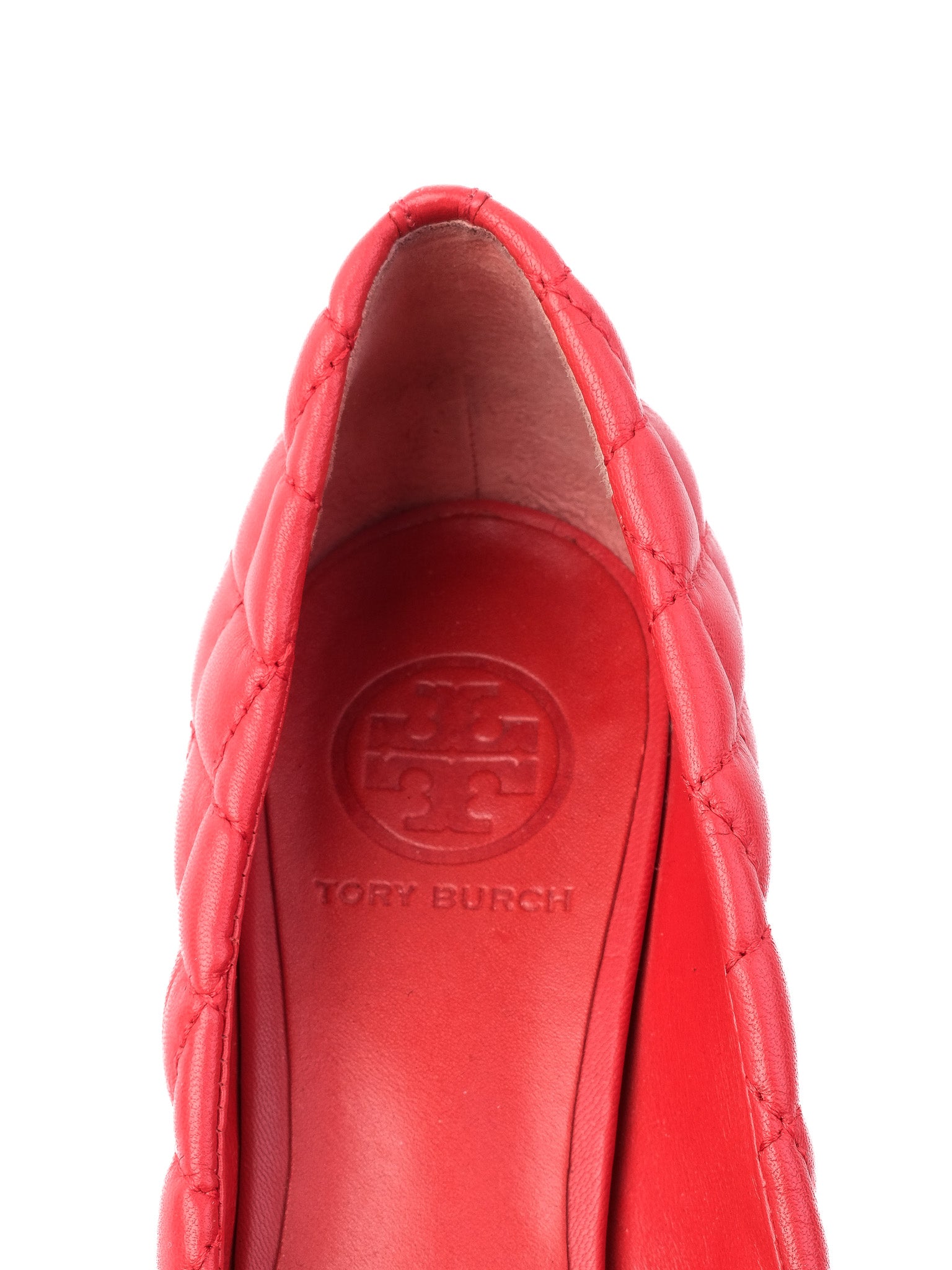 Excellent Tory Burch Red Quilted Leather Block Heel Shoes Size 37