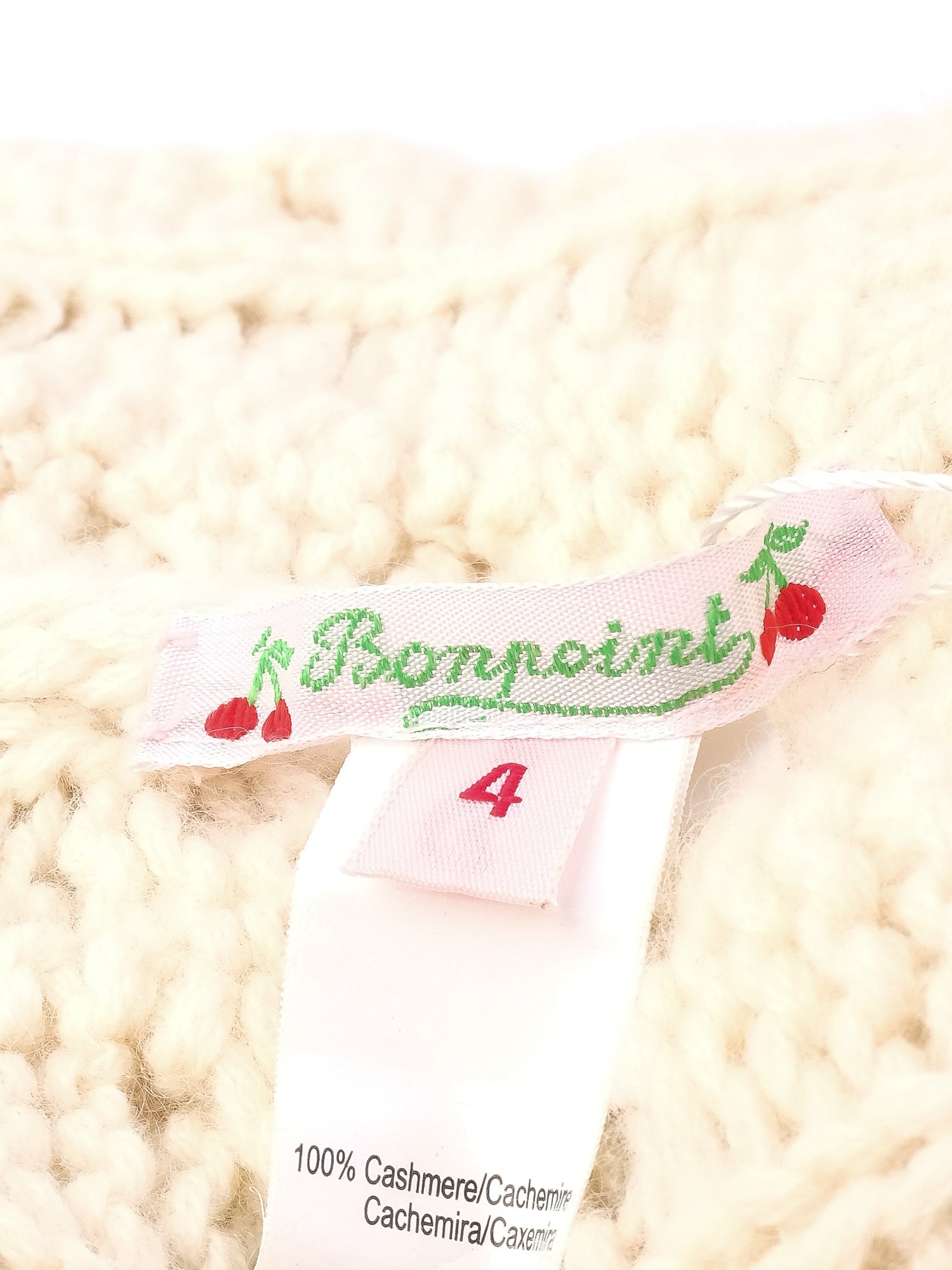 Excellent Bonpoint White Cashmere Knitted Beanie Hat Size 4