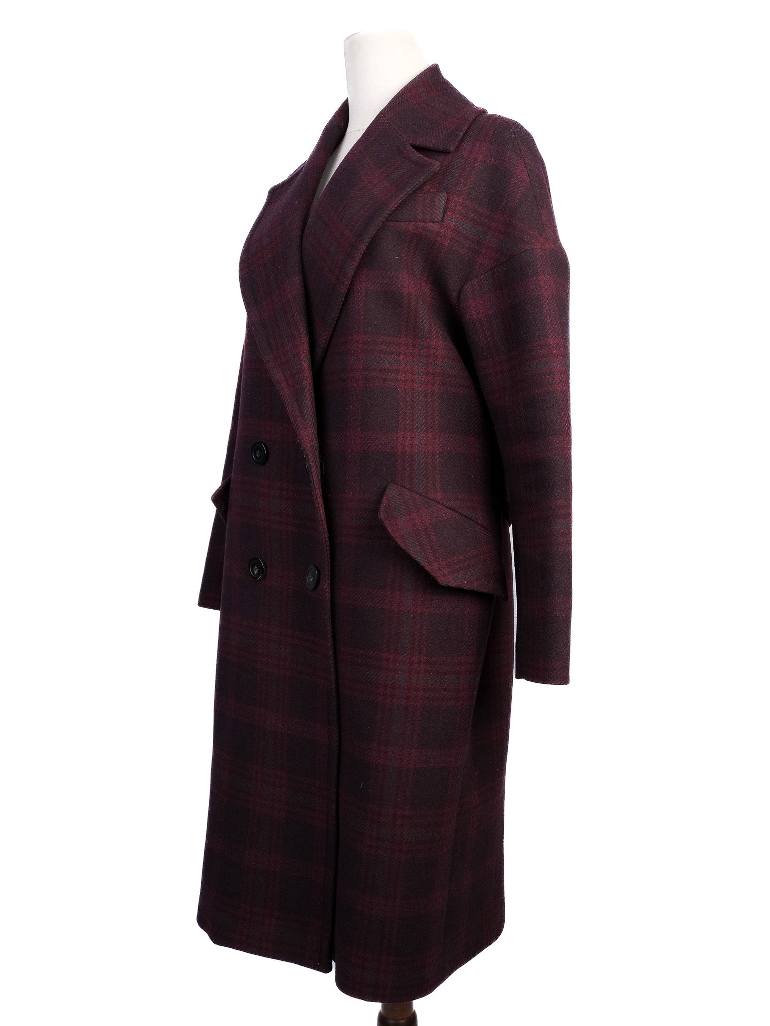 Excellent Tara Jarmon Plaid Wool Overcoat with Belt Size N/A