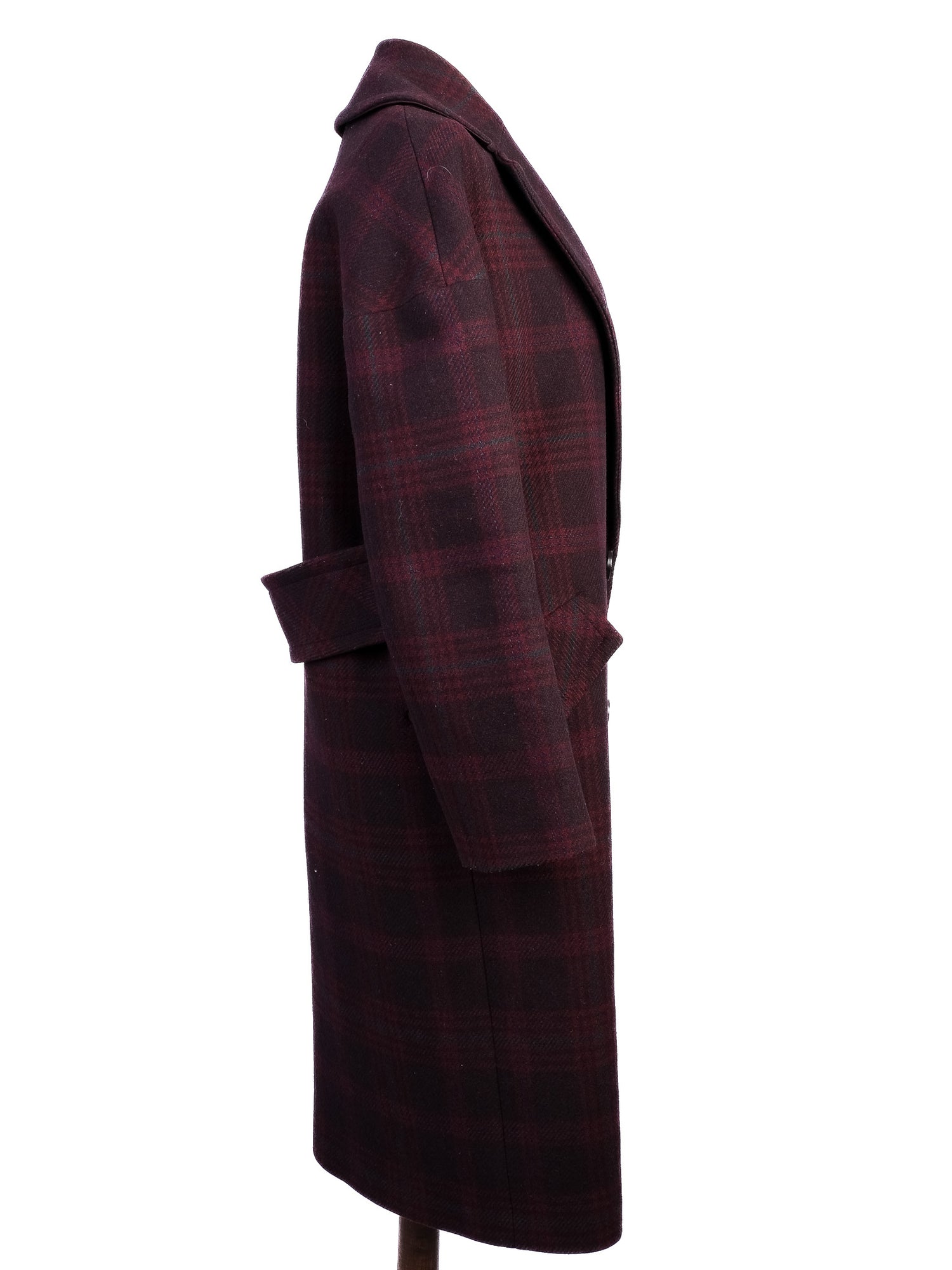 Excellent Tara Jarmon Plaid Wool Overcoat with Belt Size N/A