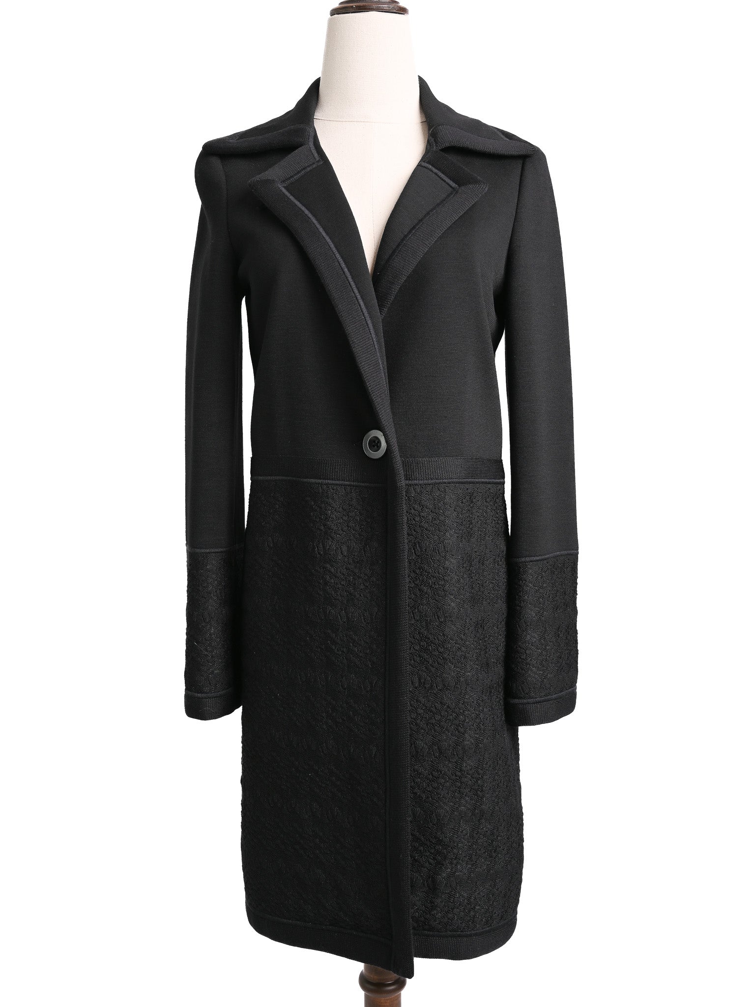 Excellent Missoni Black Long Coat XS Polyester with Textured Pattern
