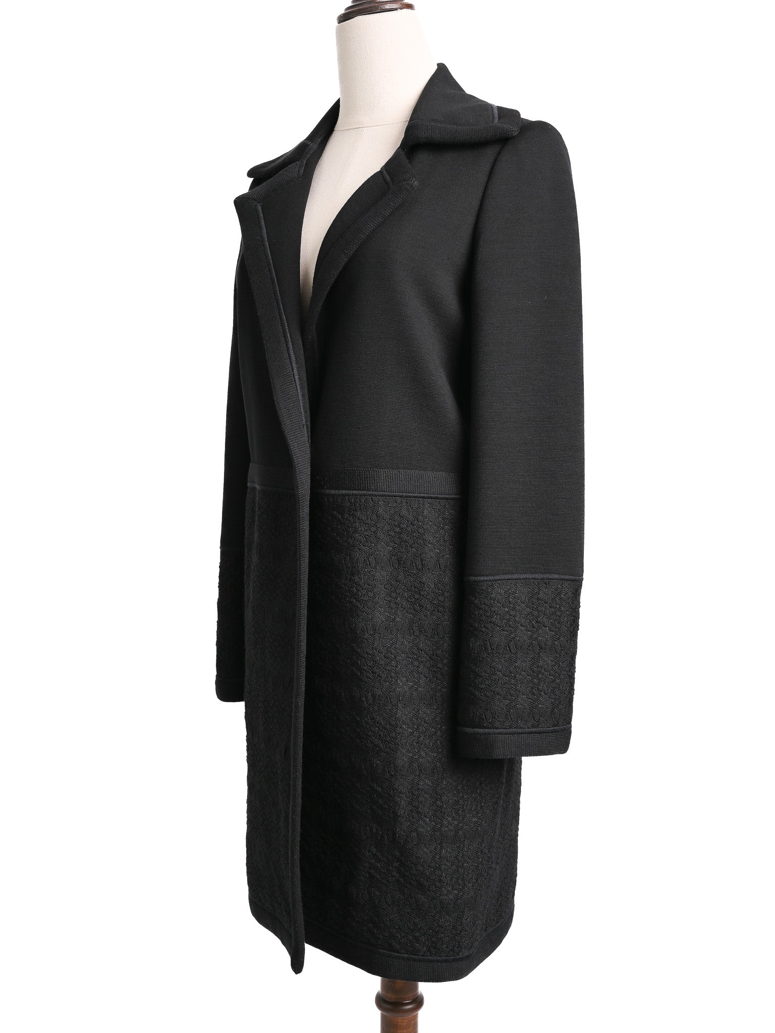 Excellent Missoni Black Long Coat XS Polyester with Textured Pattern
