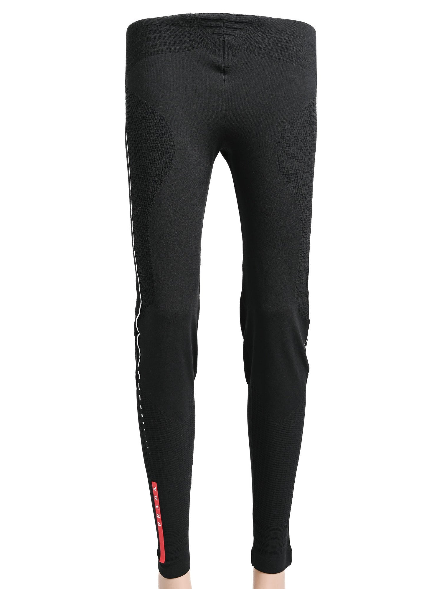 NEW Prada Black Stretch Leggings M with Red Detail and Stripe