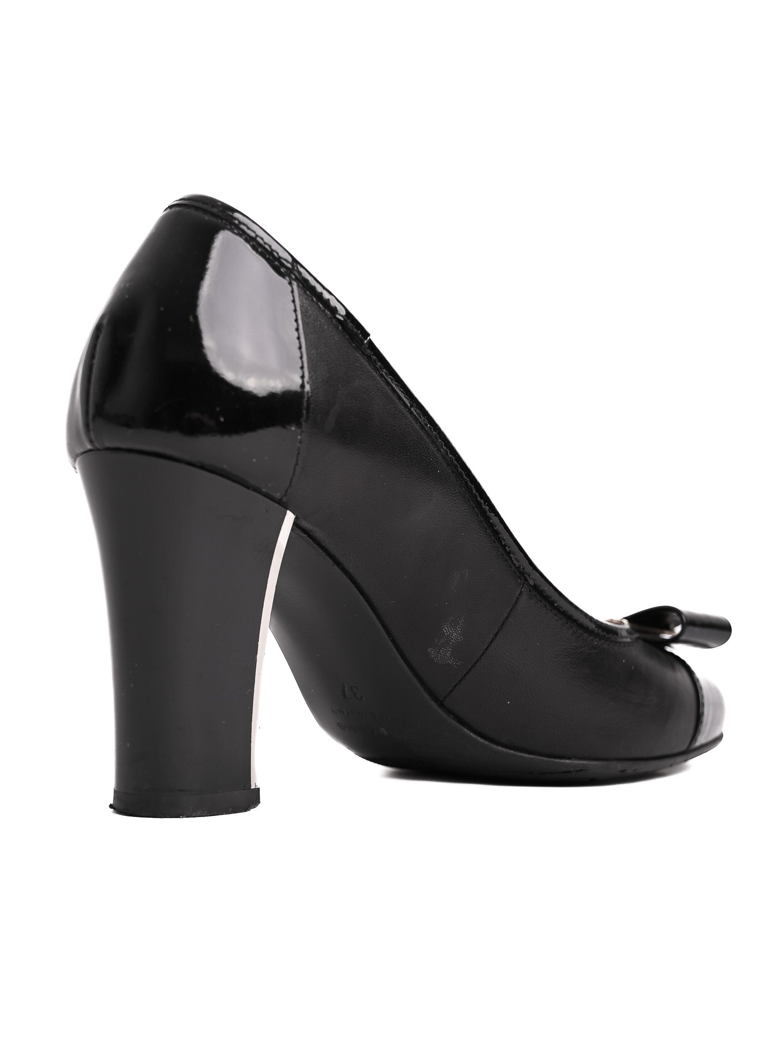 Excellent Giorgio Fabiani Black Leather High Heels Size 37 with Bow
