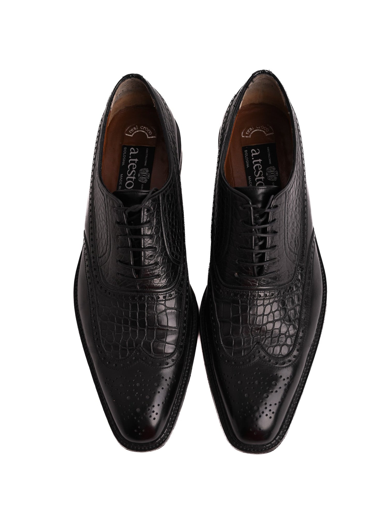 Good A.Testoni Black Leather Brogue Dress Shoes Size 42