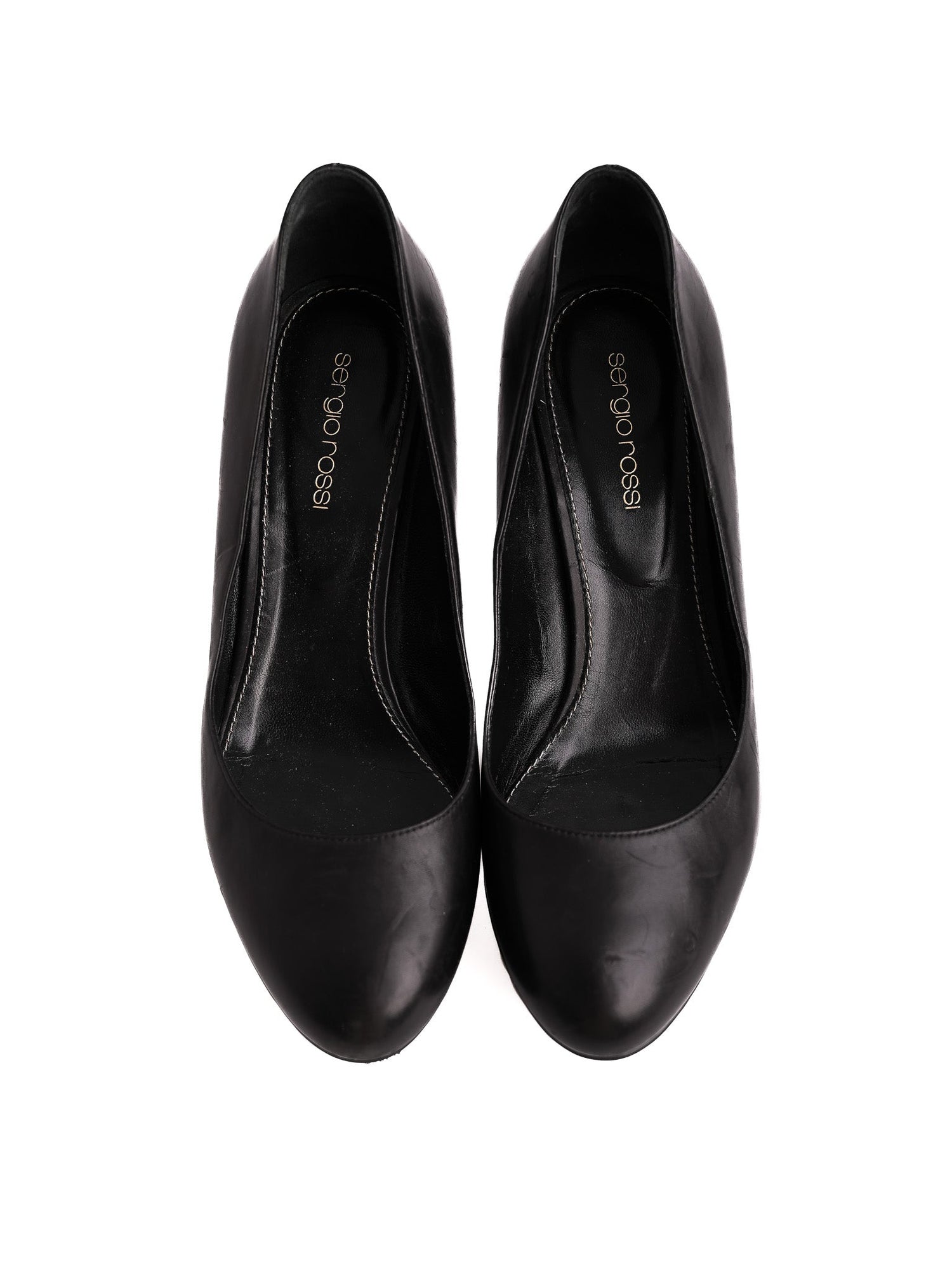 Average Condition Sergio Rossi Black Leather Platform Pumps Size 38