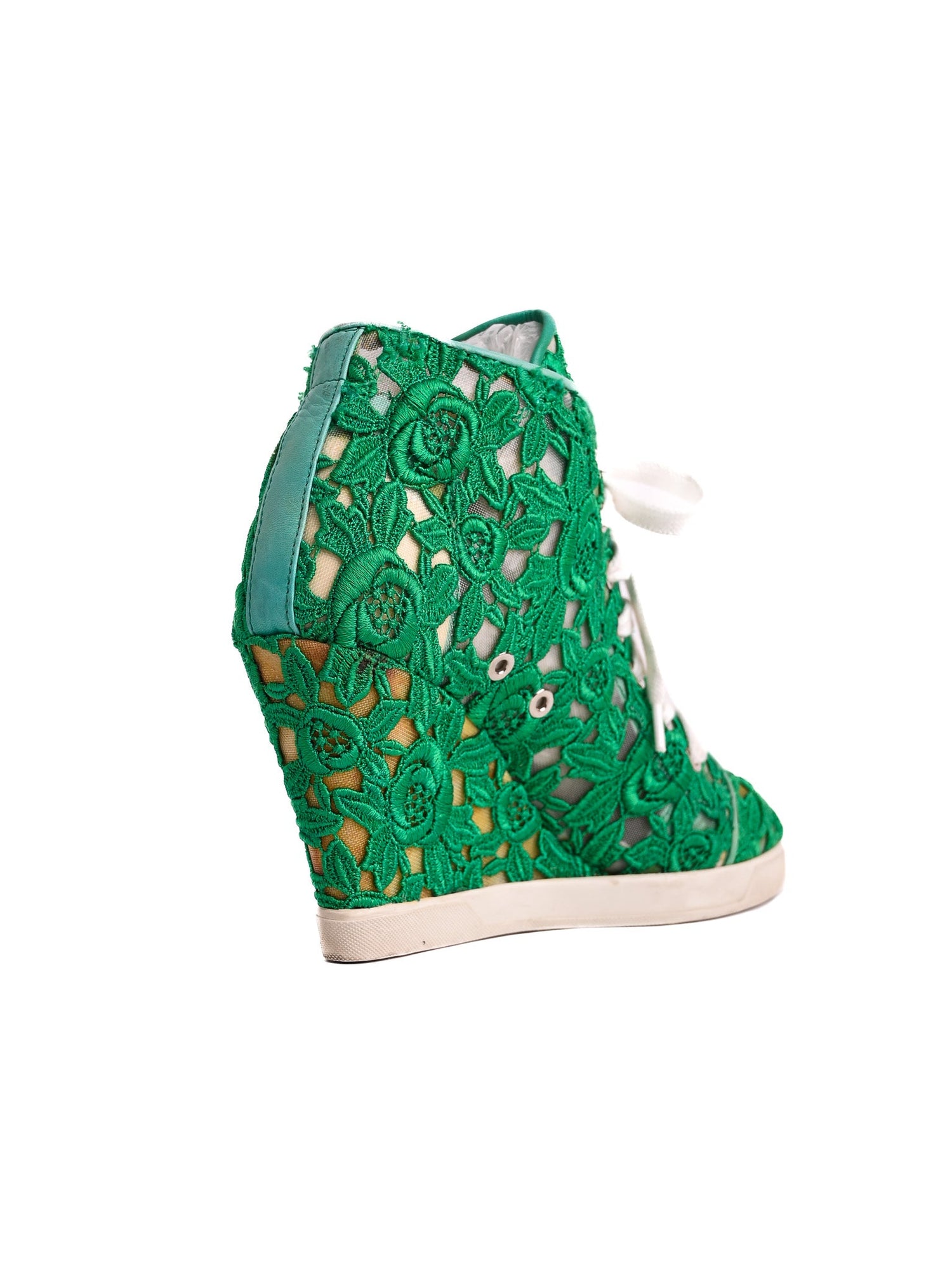 Average Judari Green Lace Wedge Sneakers Size 39 Textile