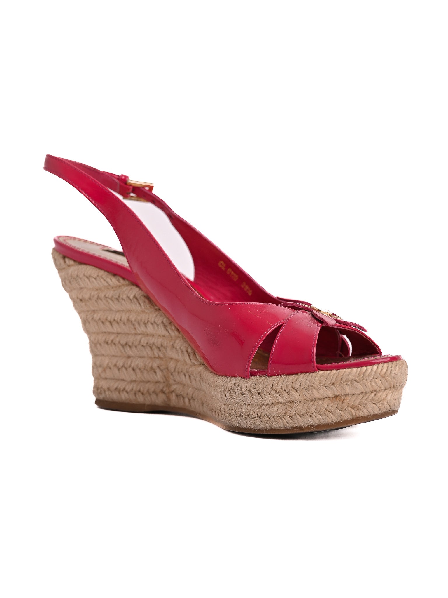 Good Louis Vuitton Pink Lacquer Wedge Sandals Size 37.5