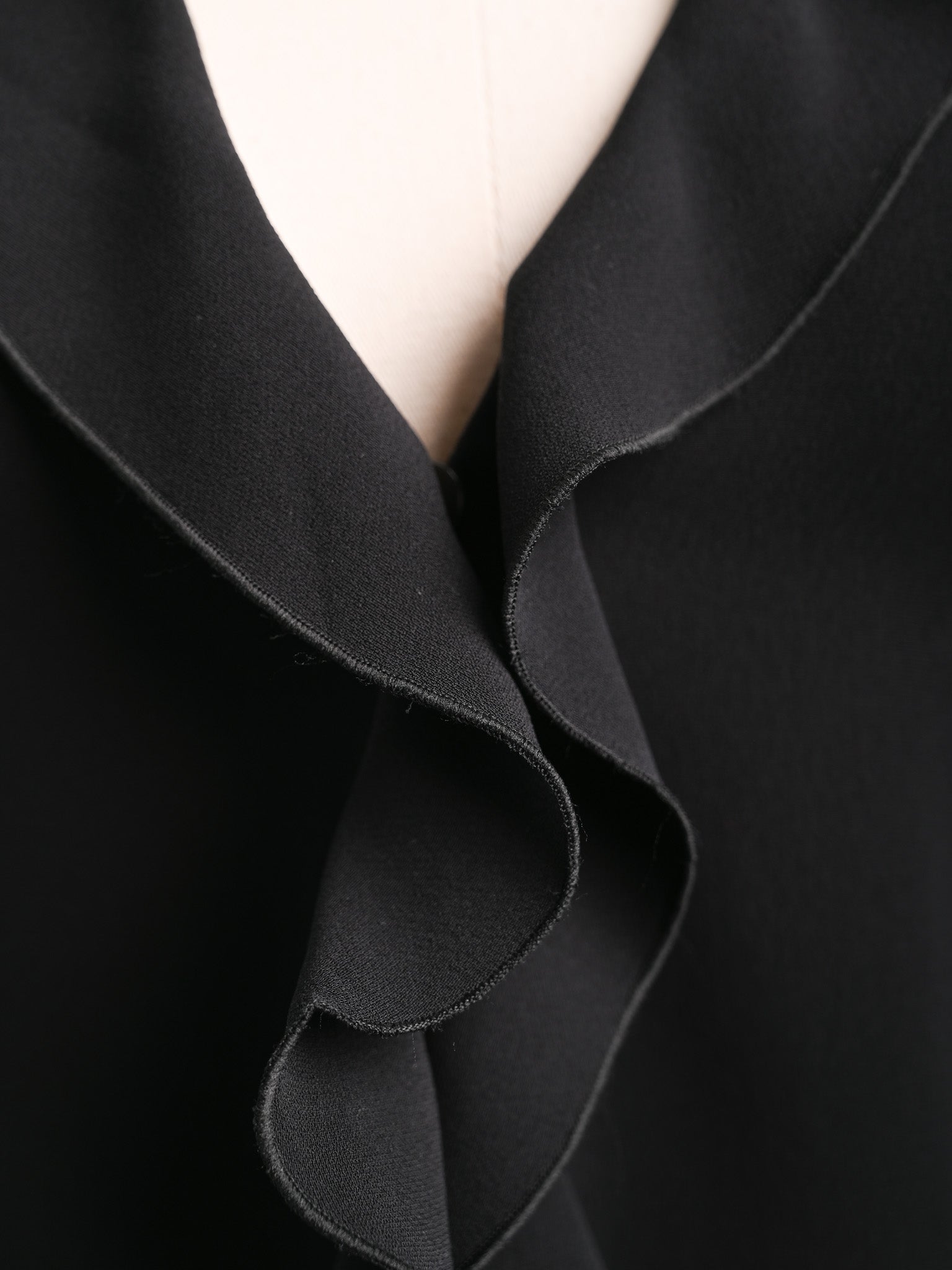 Excellent Escada Black Silk Blouse XXS with Ruffled Detail