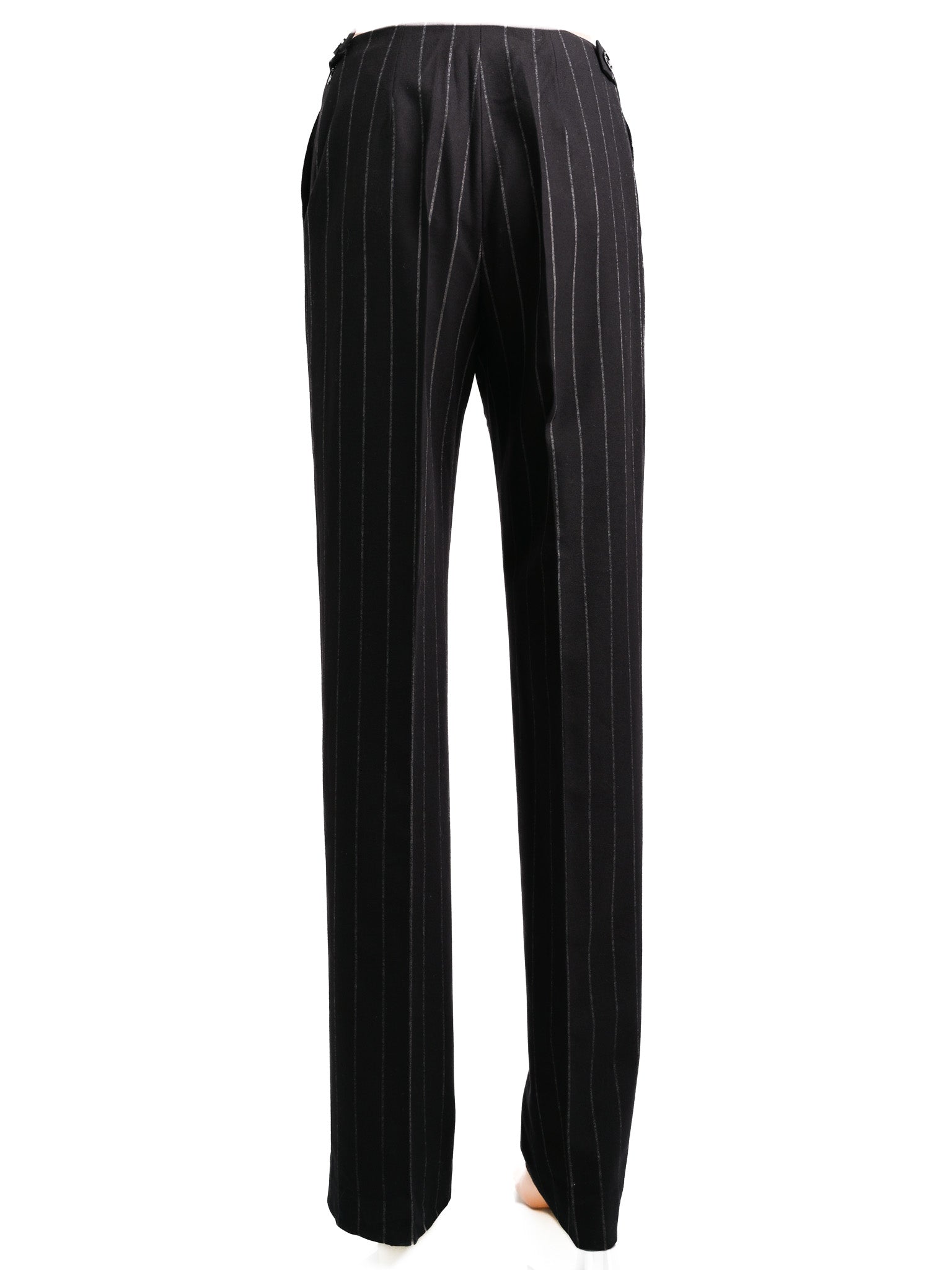 Excellent Gianfranco Ferr� Black Wool Pinstripe Pants Size S