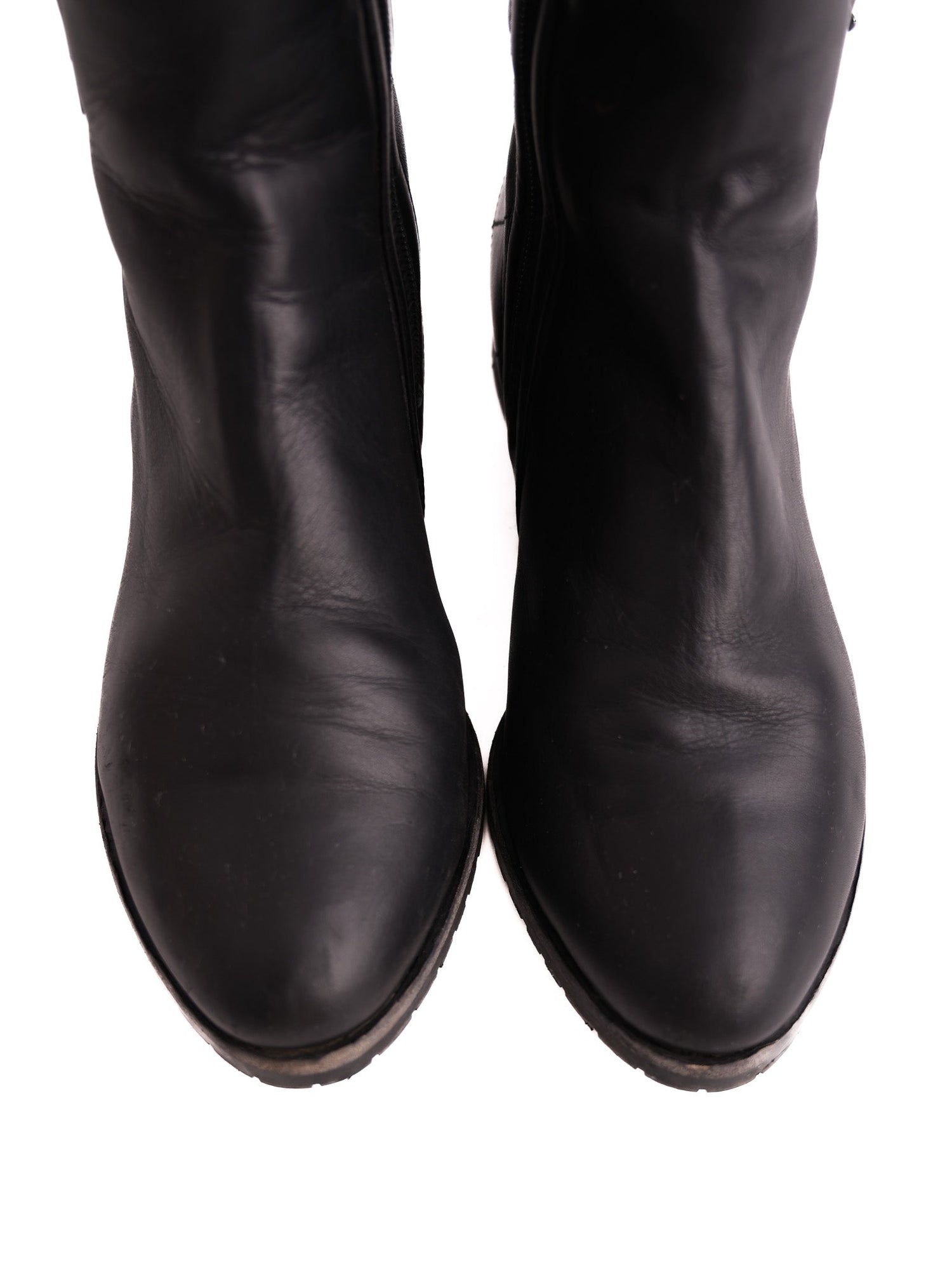 Excellent Lesilla Black Leather Knee-High Boots Size 38 with Buckles