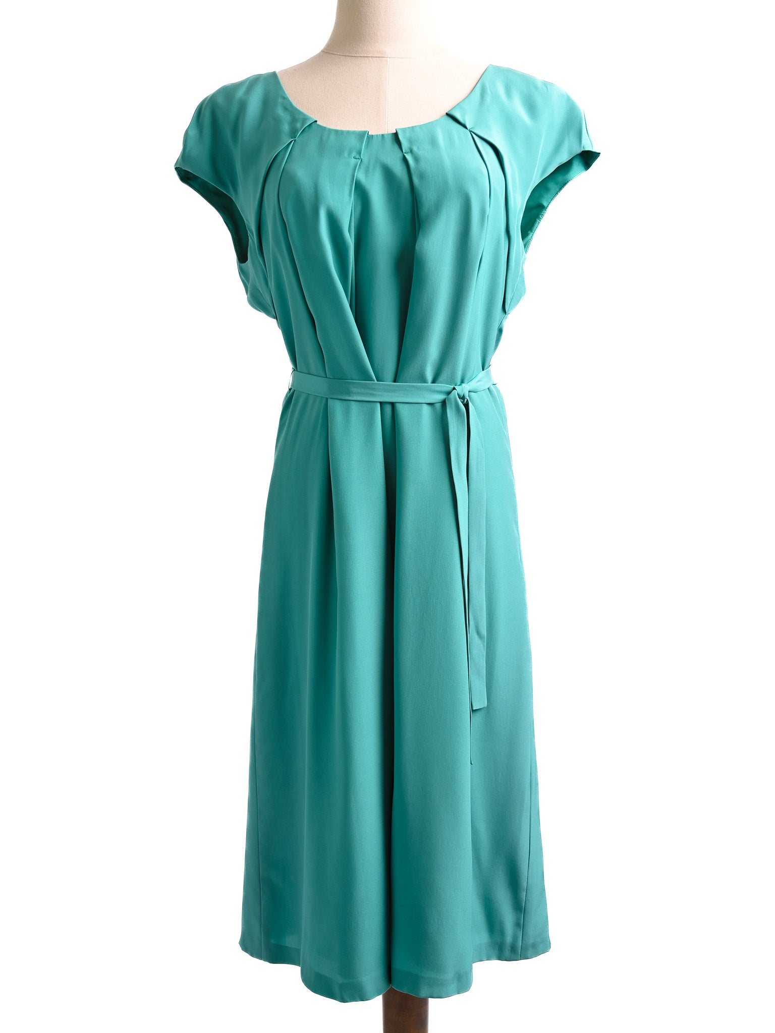 NEW Cacharel Laurel Teal Silk Dress Size S with Belt