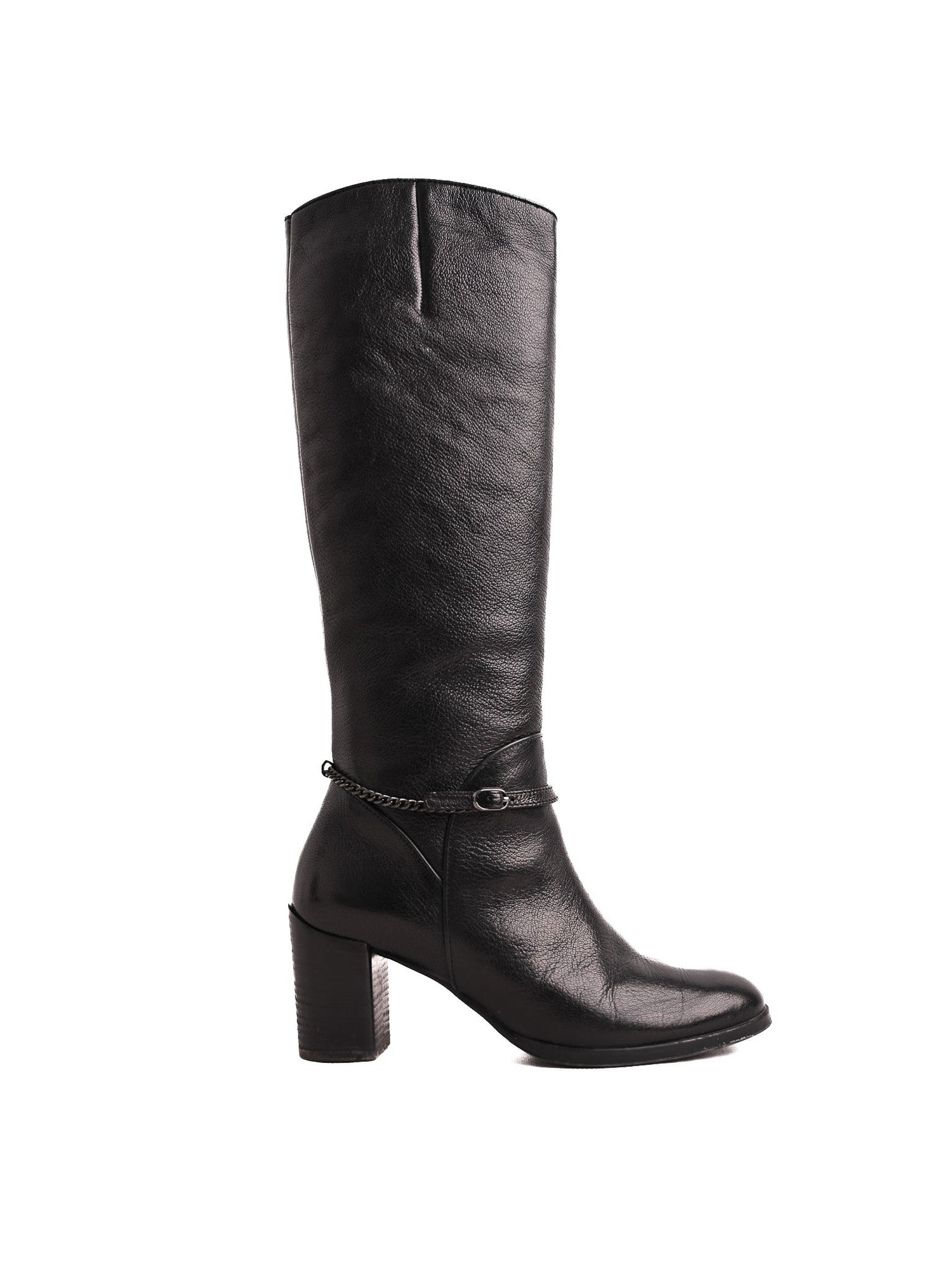 Hogl Black Leather Knee-High Boots with Block Heel Size 36.5