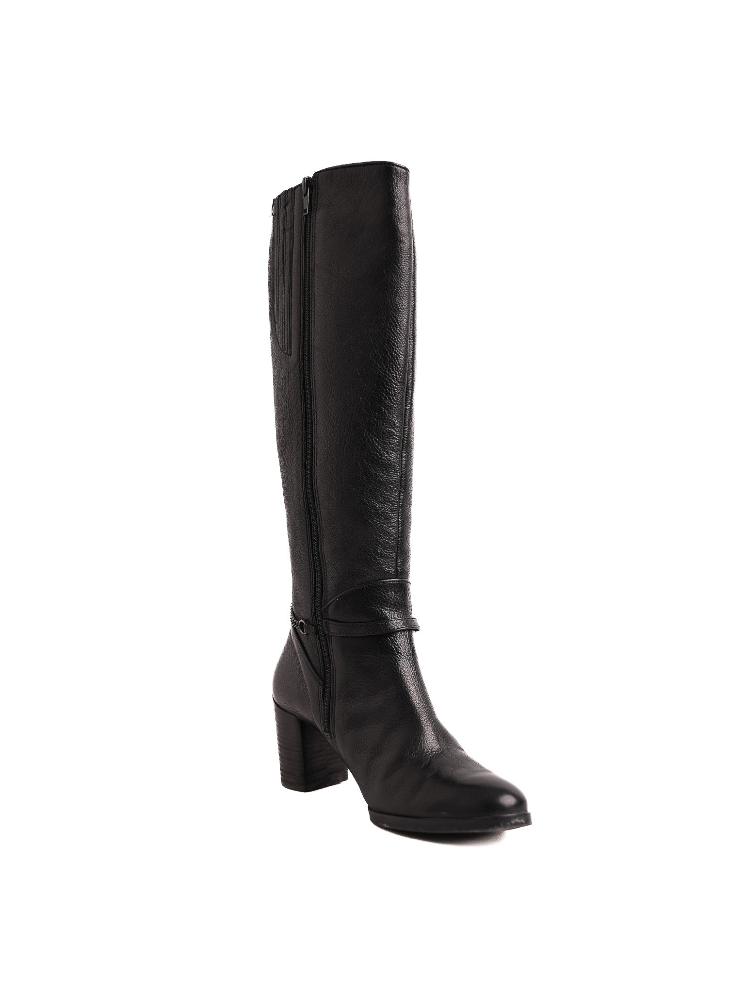 Hogl Black Leather Knee-High Boots with Block Heel Size 36.5