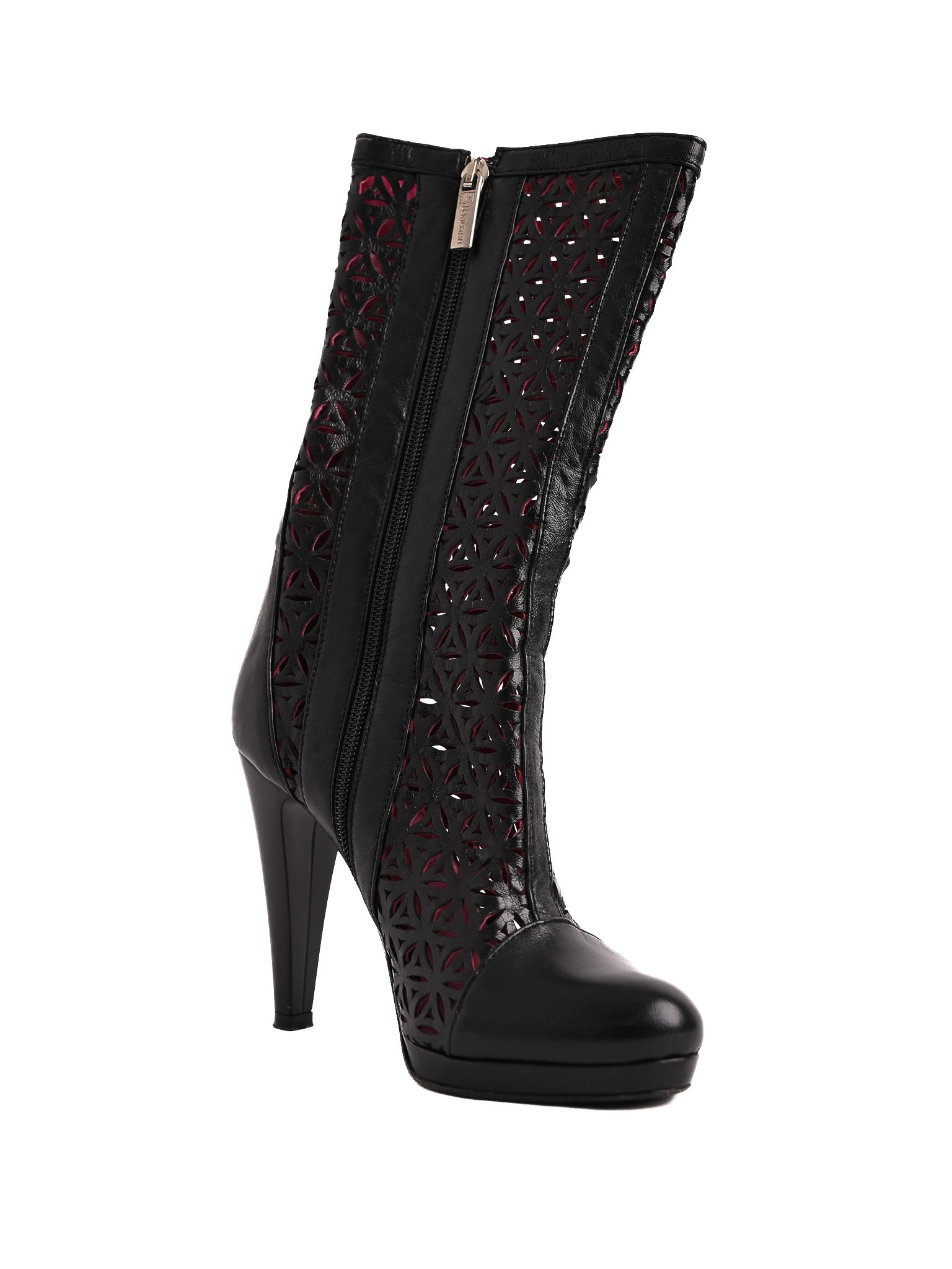 Excellent Renzoni Black Leather High-Heeled Boots Size 36