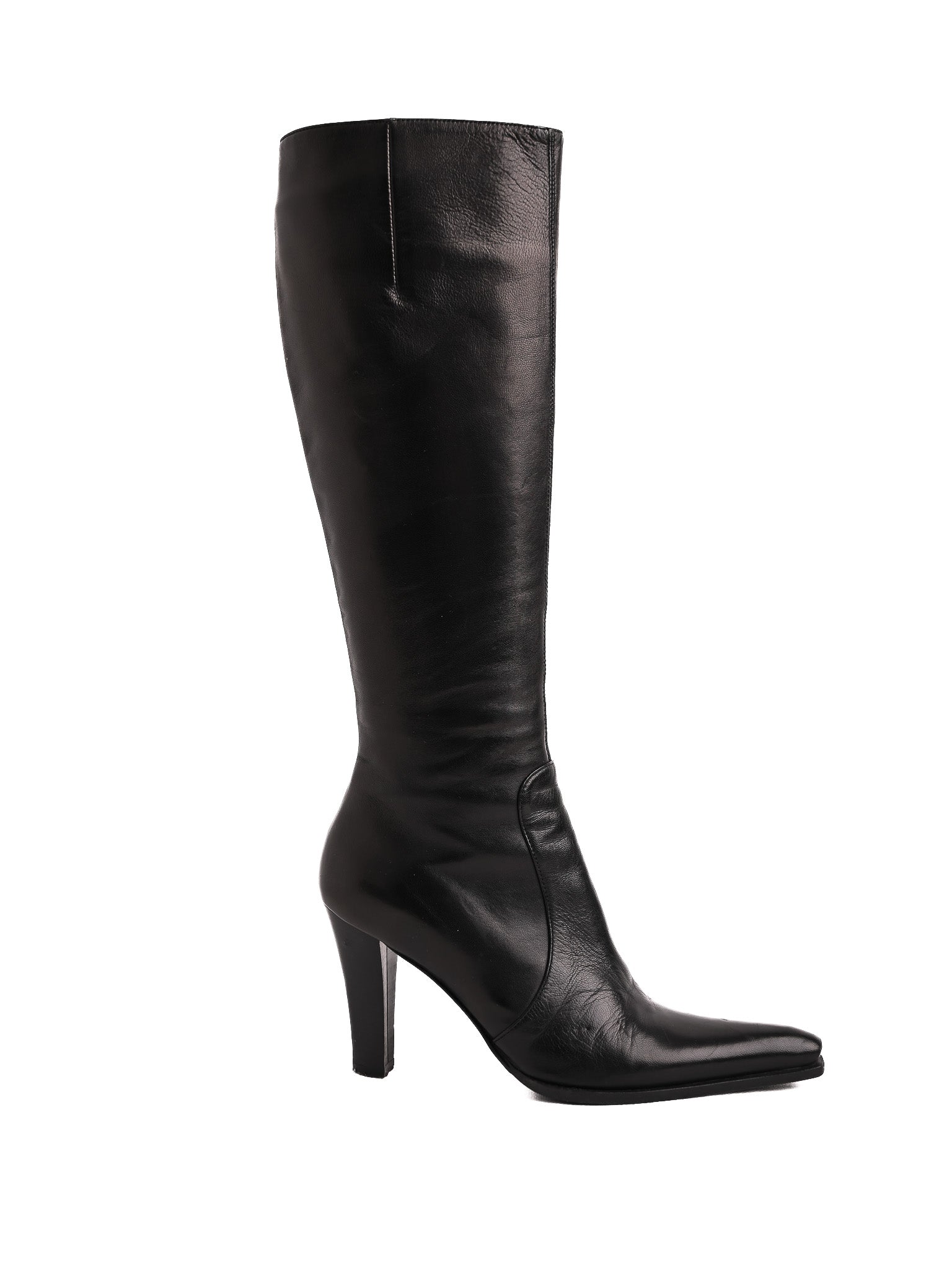 Excellent Gianmarco Lorenzi Black High-Heeled Leather Boots Size 36