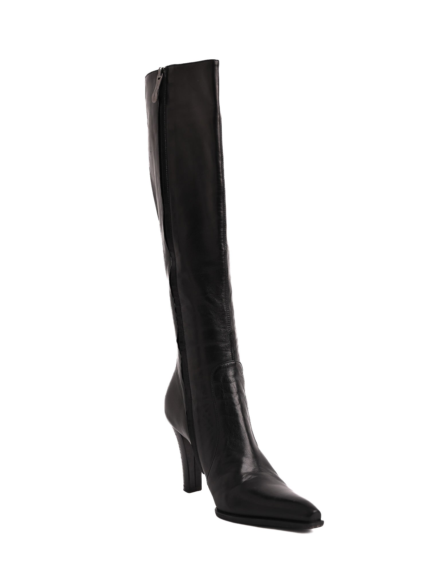 Excellent Gianmarco Lorenzi Black High-Heeled Leather Boots Size 36