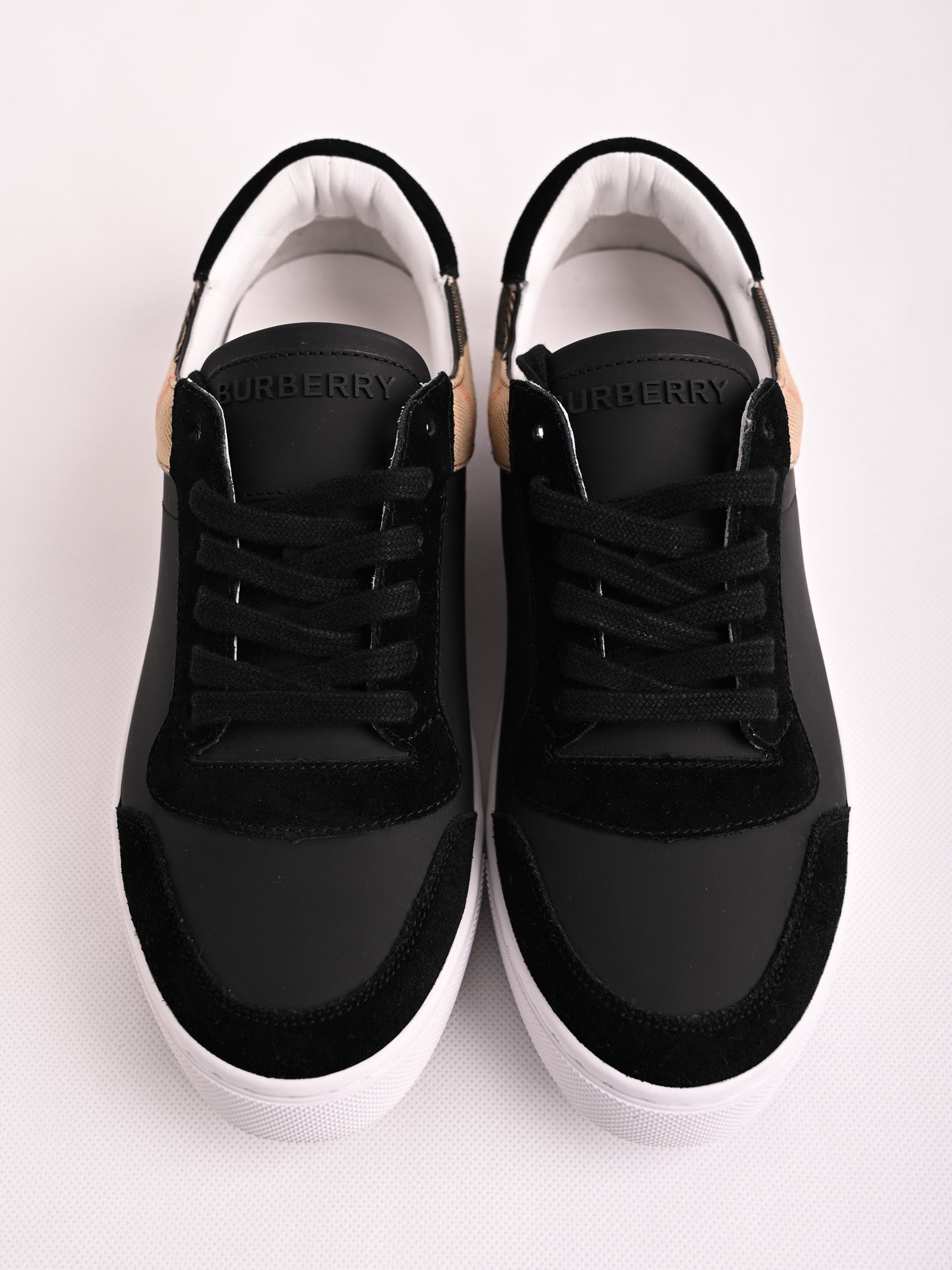 NEW Burberry Black Leather Sneakers Checkered Pattern Size 41.5