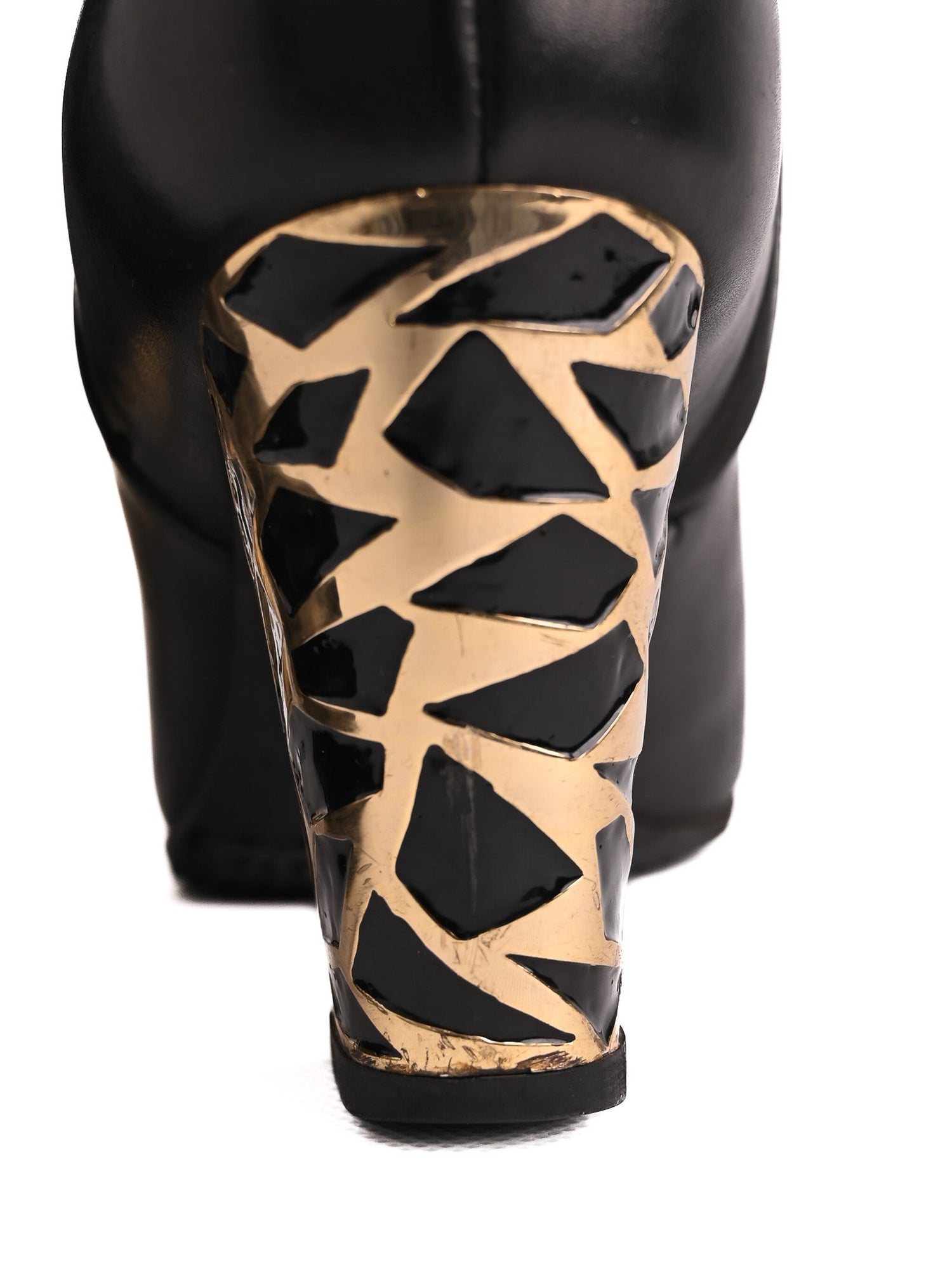 Casadei Black Leather Knee-High Boots with Patterned Heel Size 36
