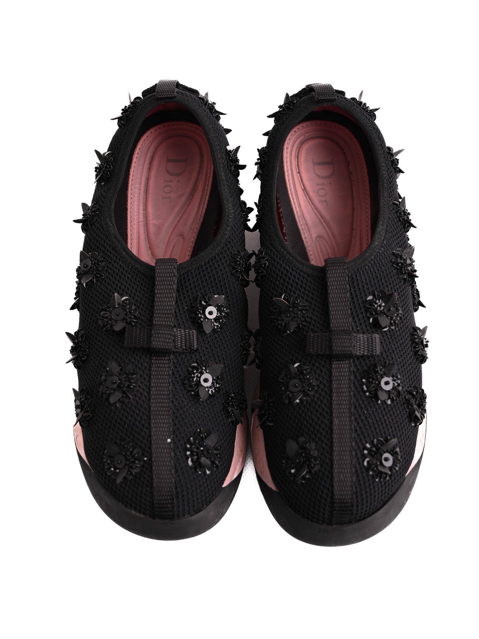 Excellent Dior Black Leather Sneakers Size 35 with Floral Accents