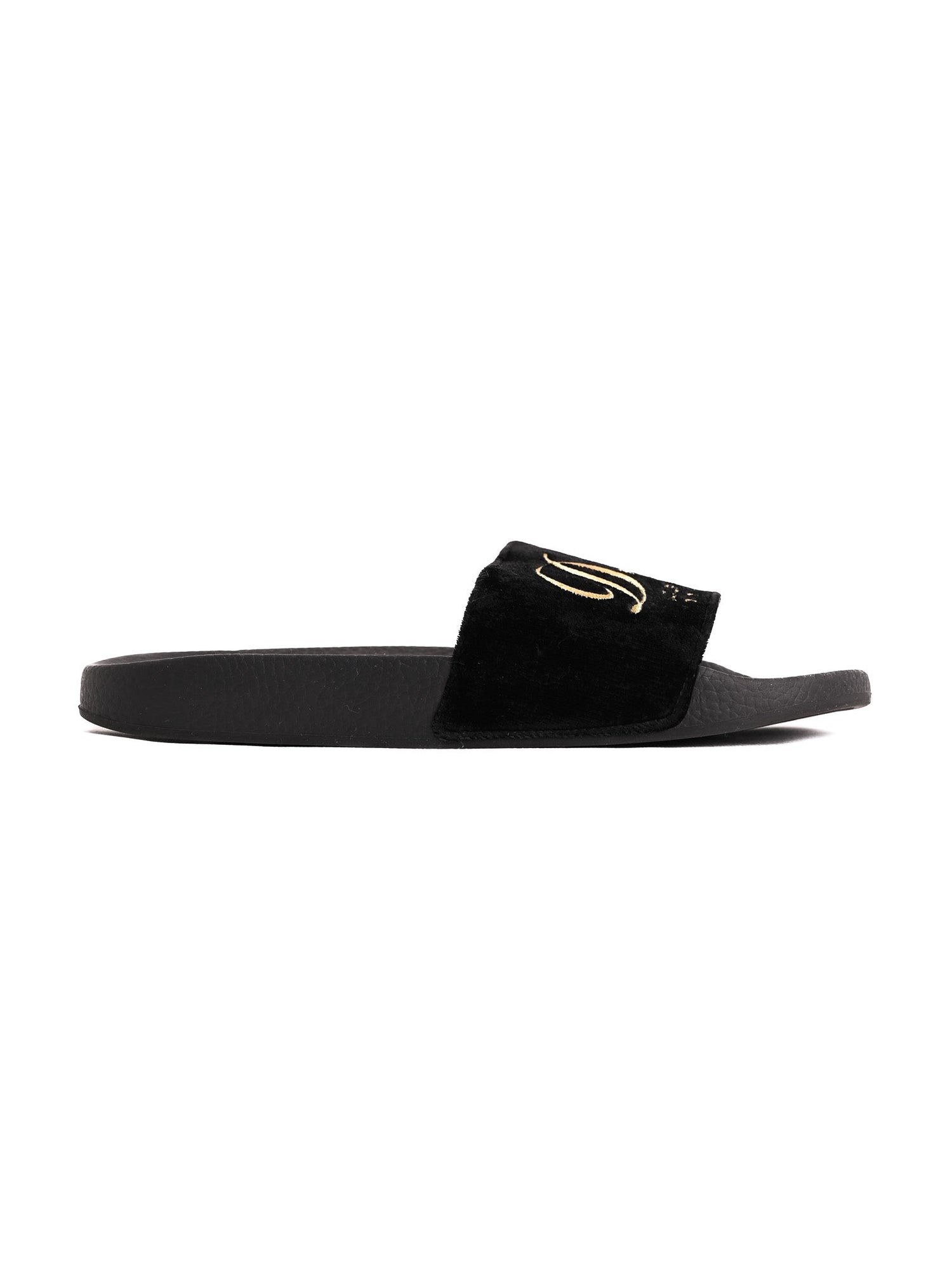 Perfect Dolce Gabbana Black Slides Size 39 with Gold D.G Logo