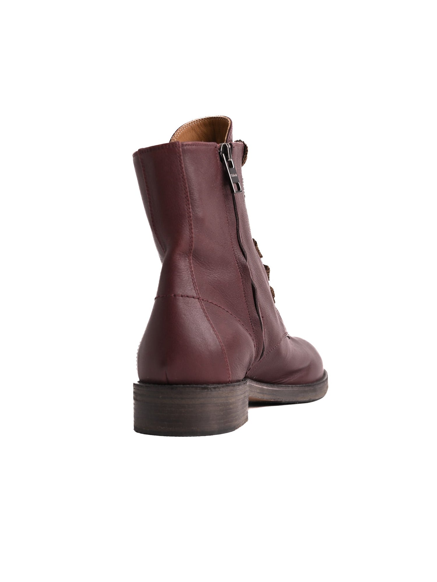 Chloe Red Leather Lace-Up Boots Size 40 with Side Zipper