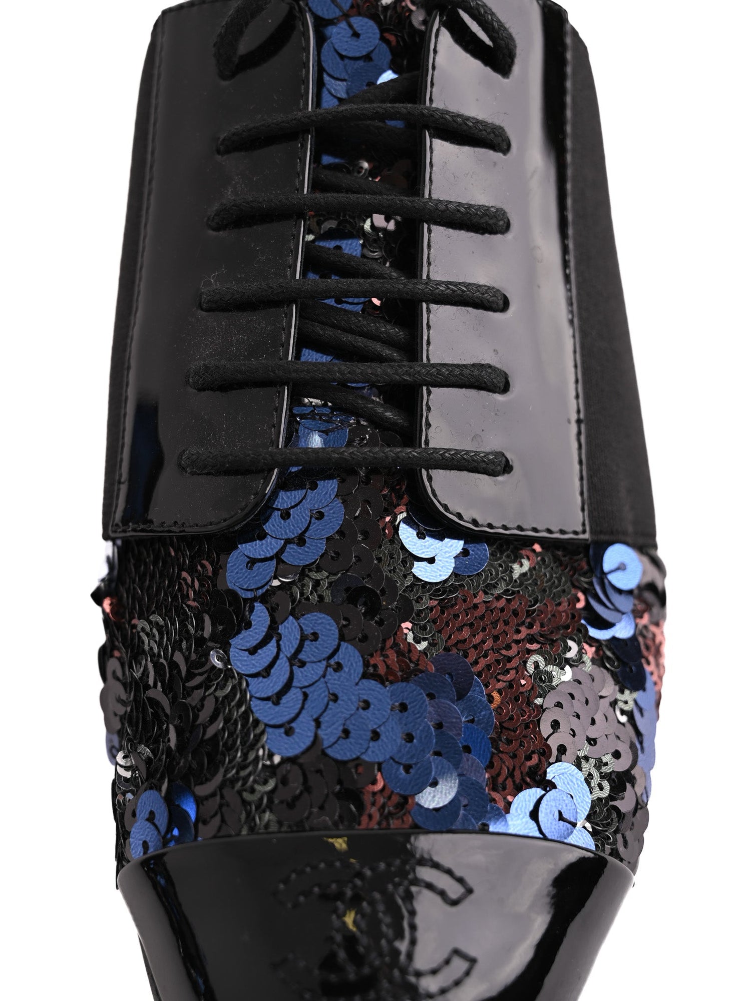Chanel Formal Shoes Black Leather 38.5 with Sequins