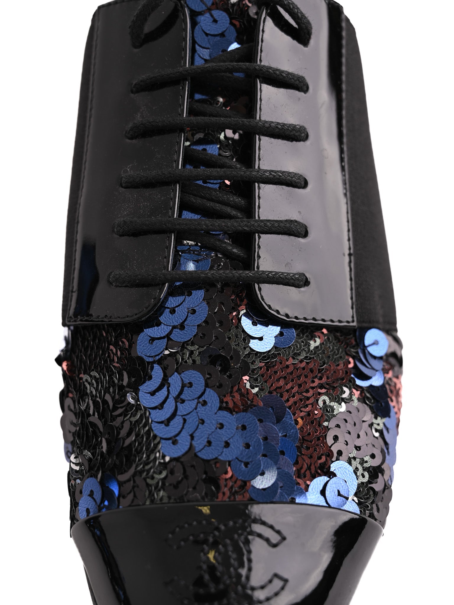 Chanel Formal Shoes Black Leather 38.5 with Sequins