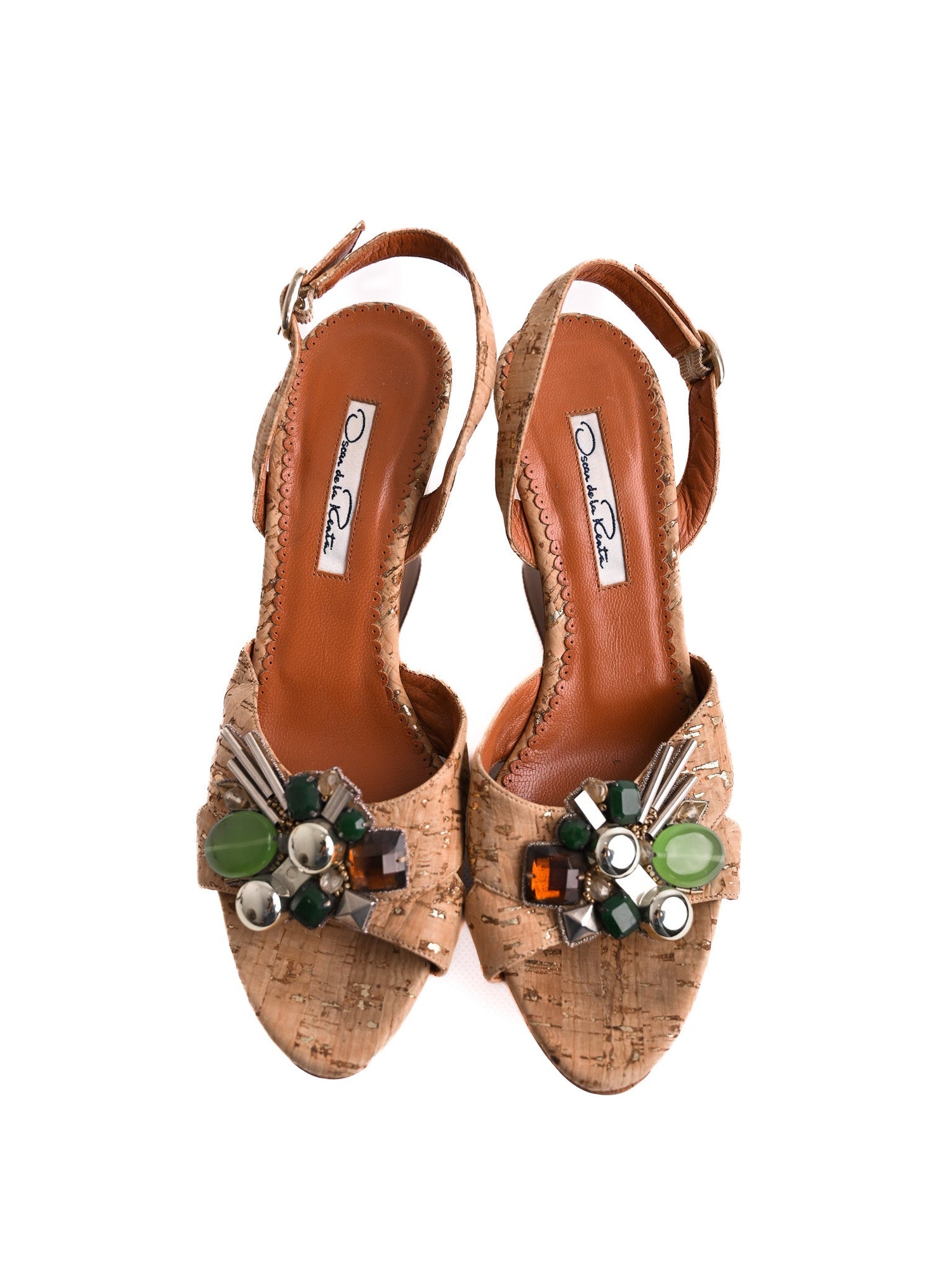 Excellent Oscar de la Renta Orange Leather Wedge Sandals Size 37