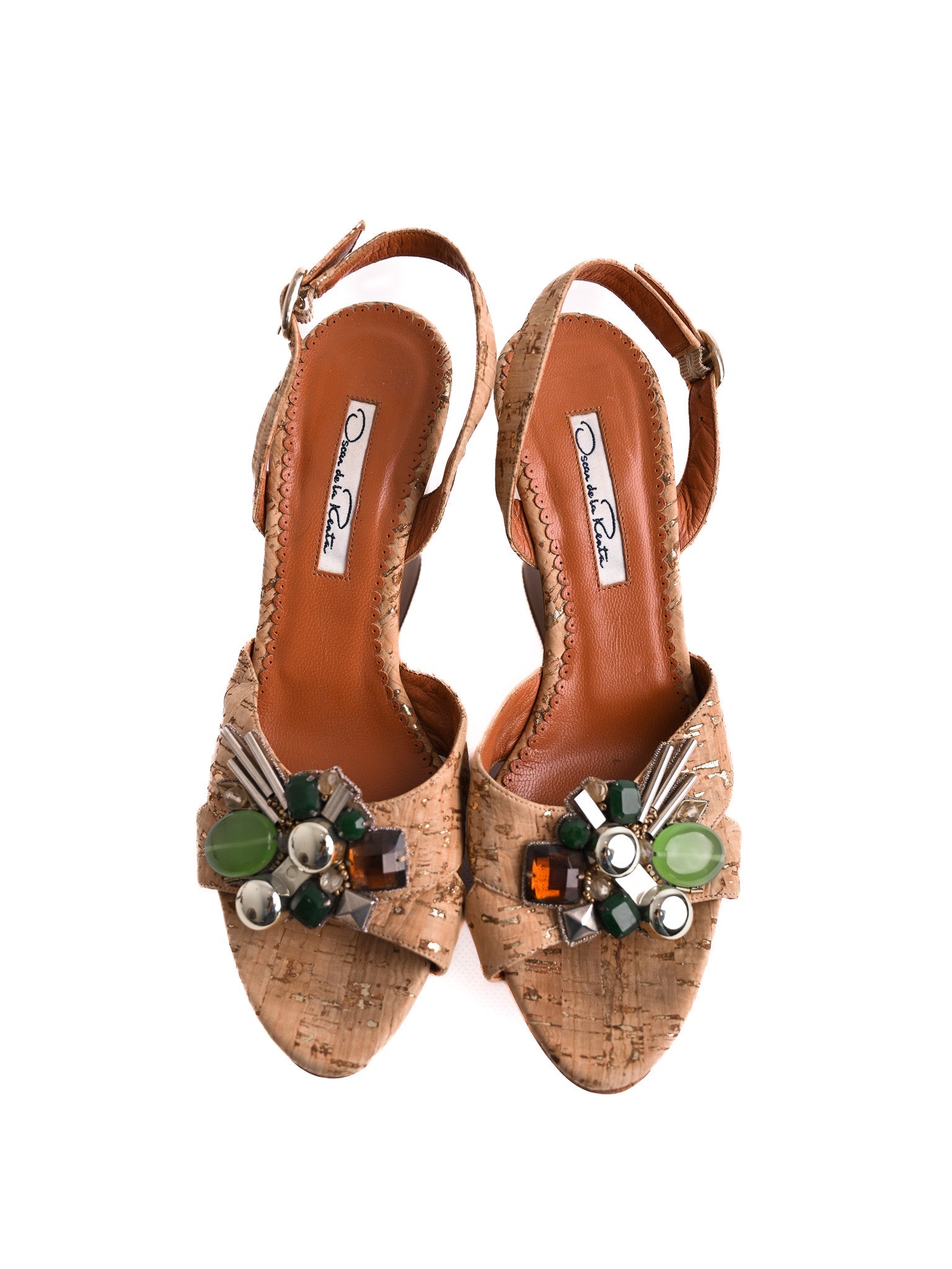 Excellent Oscar de la Renta Orange Leather Wedge Sandals Size 37