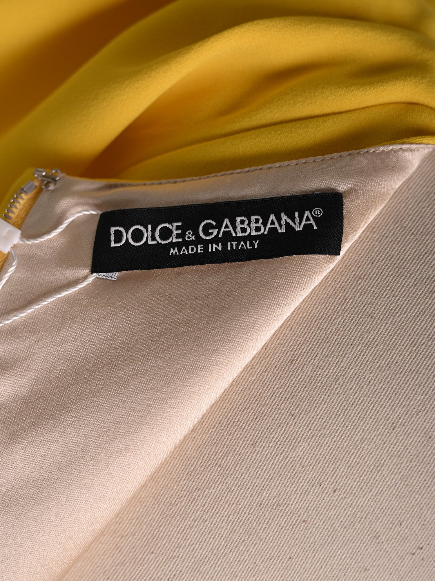 NEW Dolce Gabbana Yellow Viscose Dress Size L with Ruffled Sleeves