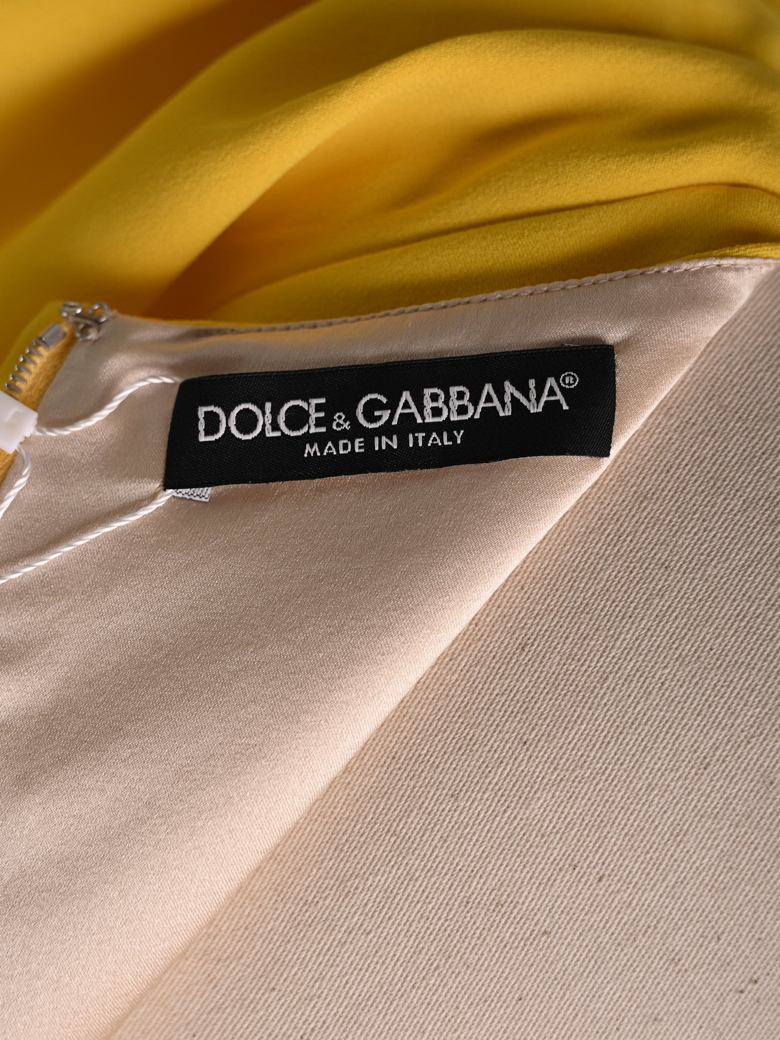 NEW Dolce Gabbana Yellow Viscose Dress Size L with Ruffled Sleeves