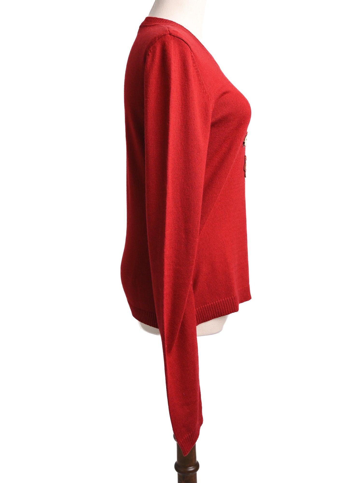 Excellent Kenzo Red Wool Sweater with Floral Embroidery Size M
