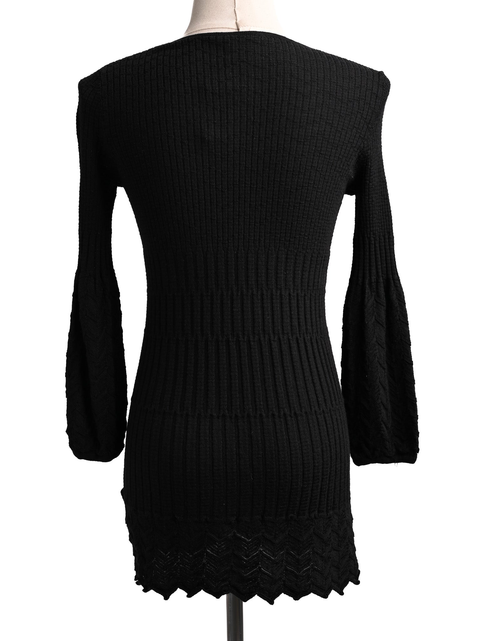 Excellent Missoni Black Wool Ribbed Sweater Dress XXS V-Neck